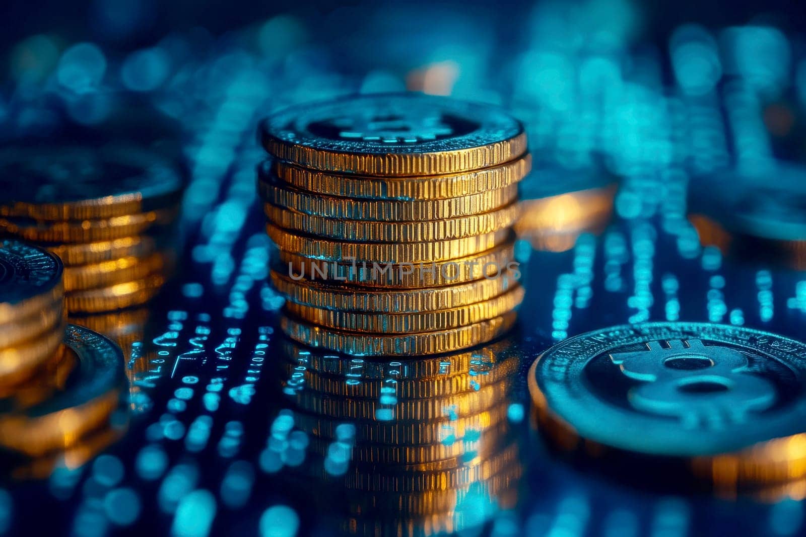 Growth money of profitability of professional investment planning on futuristic blue background, Business and finance concept..