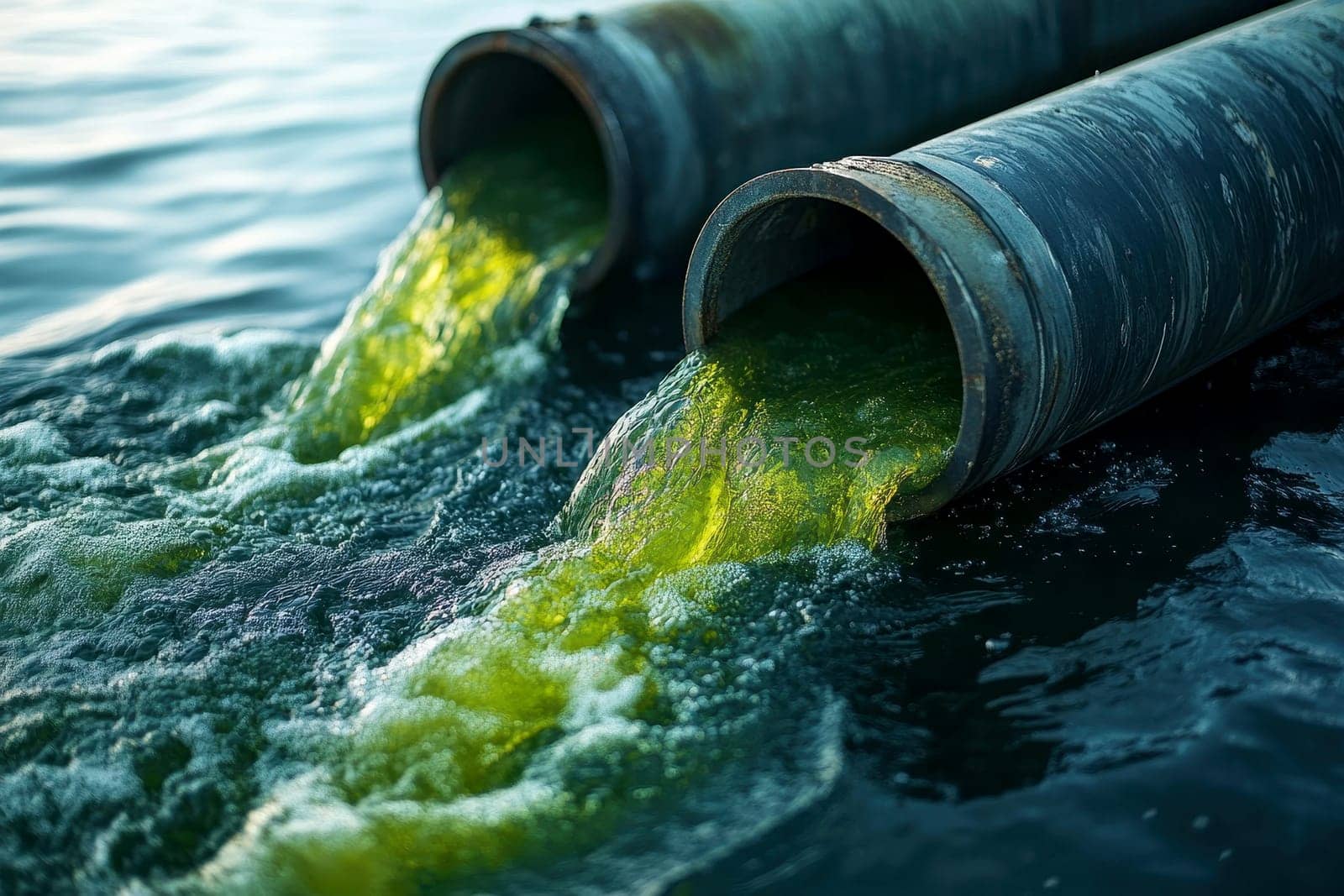 Industrial and factory waste water discharge pipe into the canal and sea, dirty water pollution..