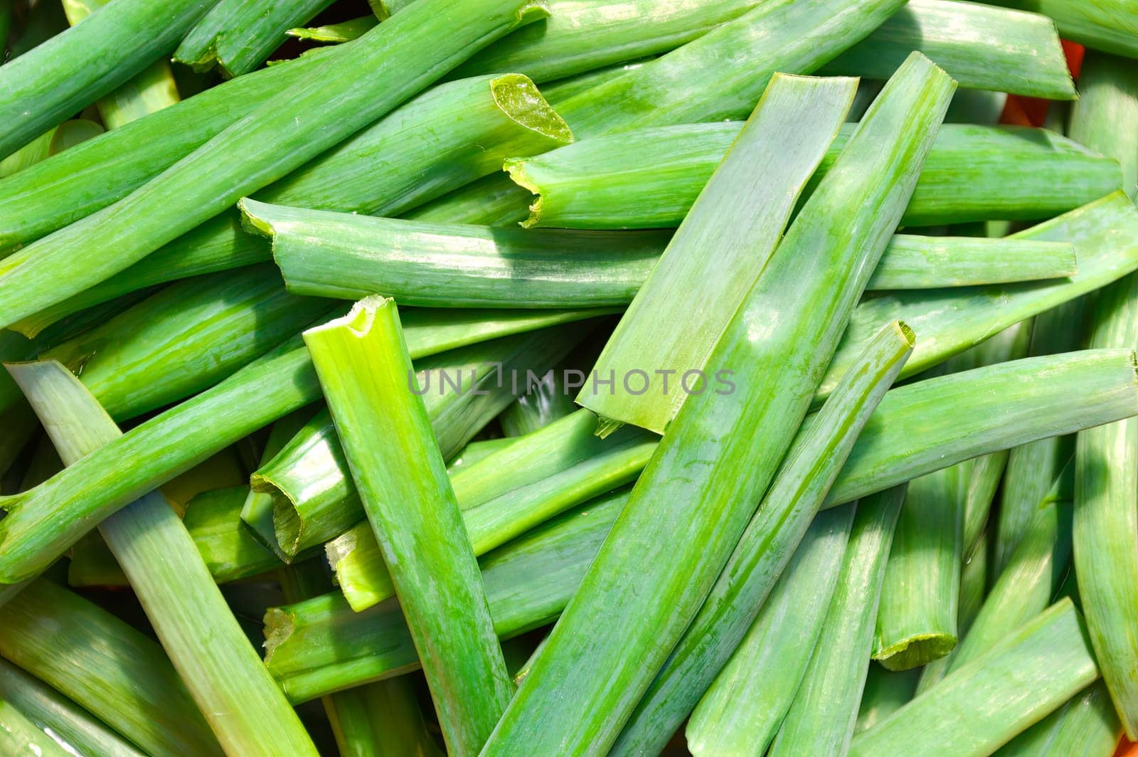First fresh green onions chopped into pieces in a wicker basket