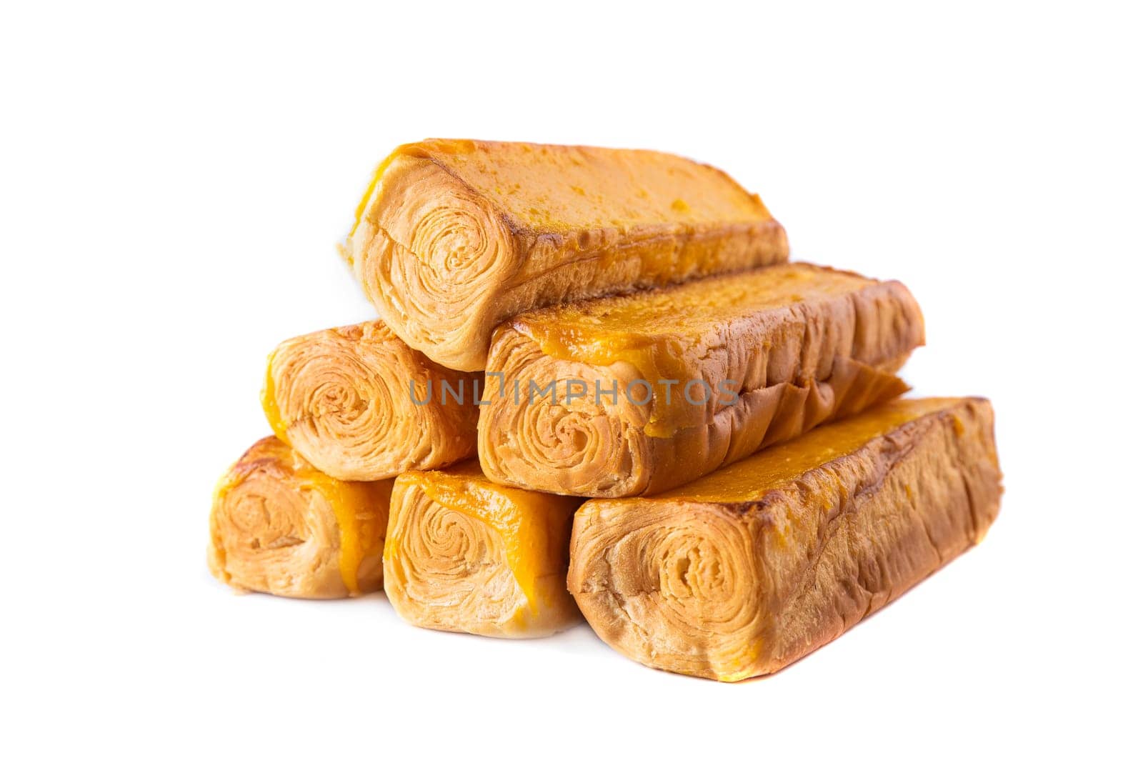 Asian rock baked breadsticks with cheese flavor isolated on white background