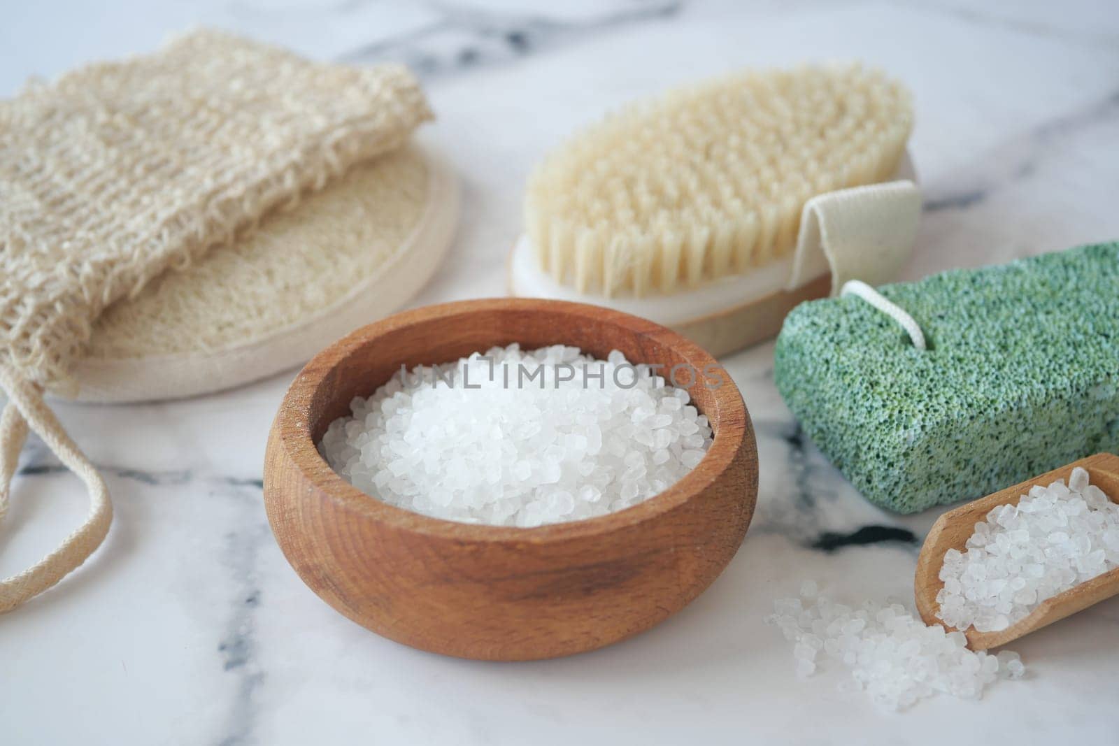 Natural bath products arranged for a soothing experience.