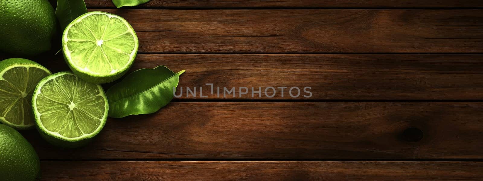 Fresh limes on wooden background, Generative AI, food