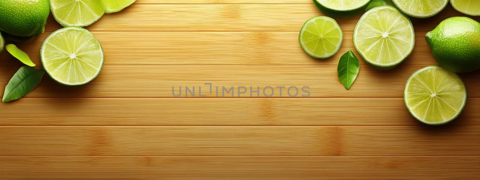 Fresh limes on wooden background, Generative AI, food