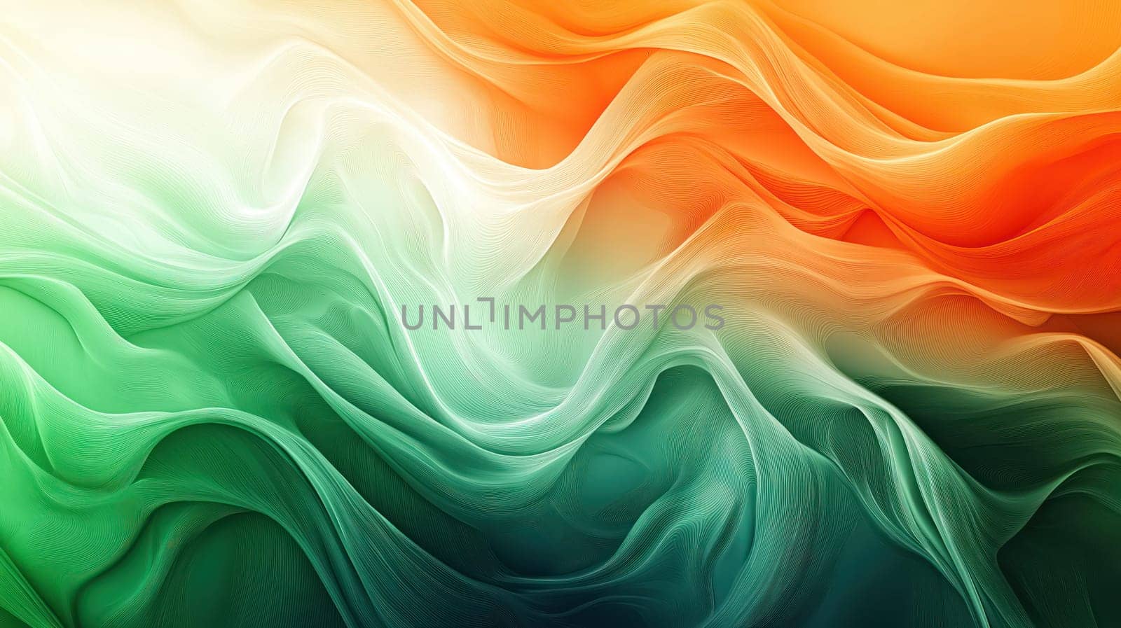 Abstract flowing waves in green, white, and orange, representing the Irish flag. Perfect for St. Patrick's Day designs