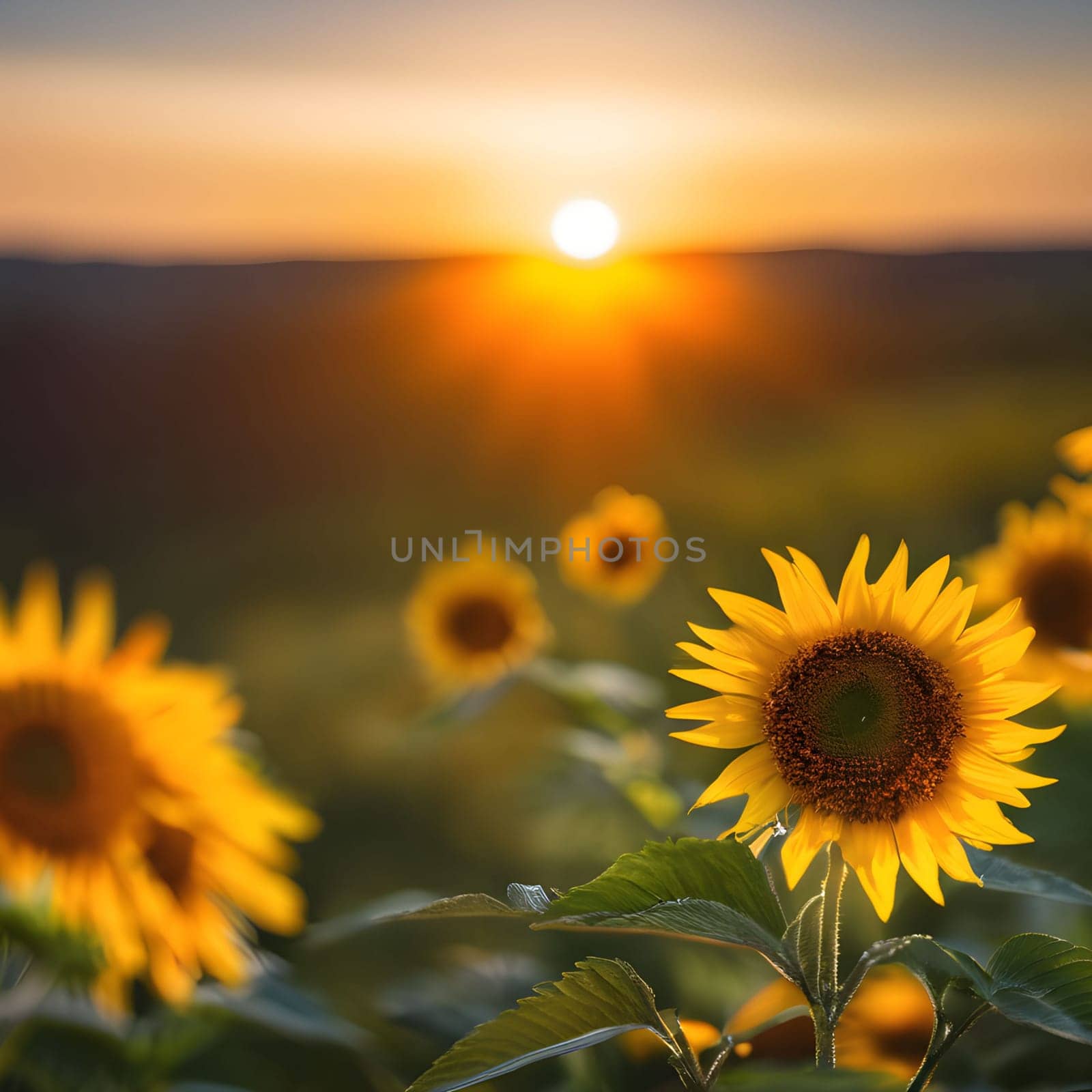 Sunflower field sunset evening nature landscape yellow dark background alt generated ai. High quality illustration