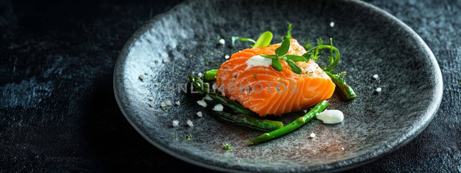 fried salmon on a plate, Generative AI, food