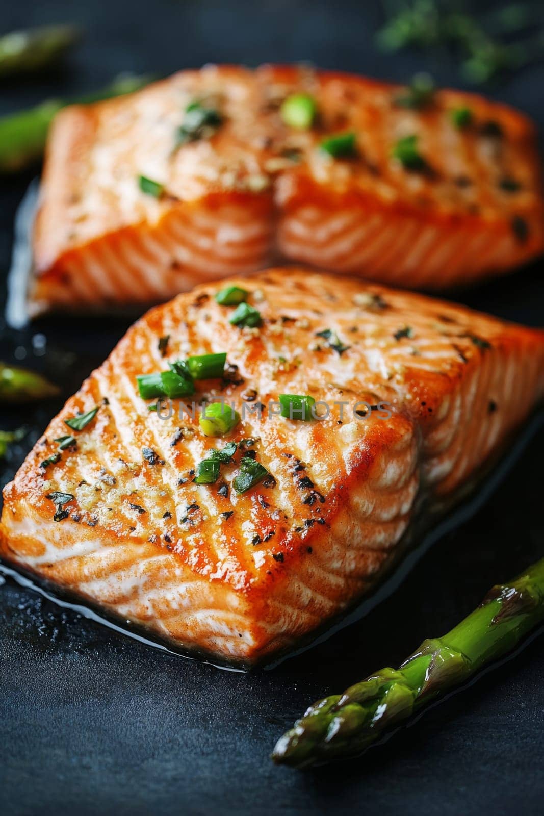 fried salmon on a plate, Generative AI, food