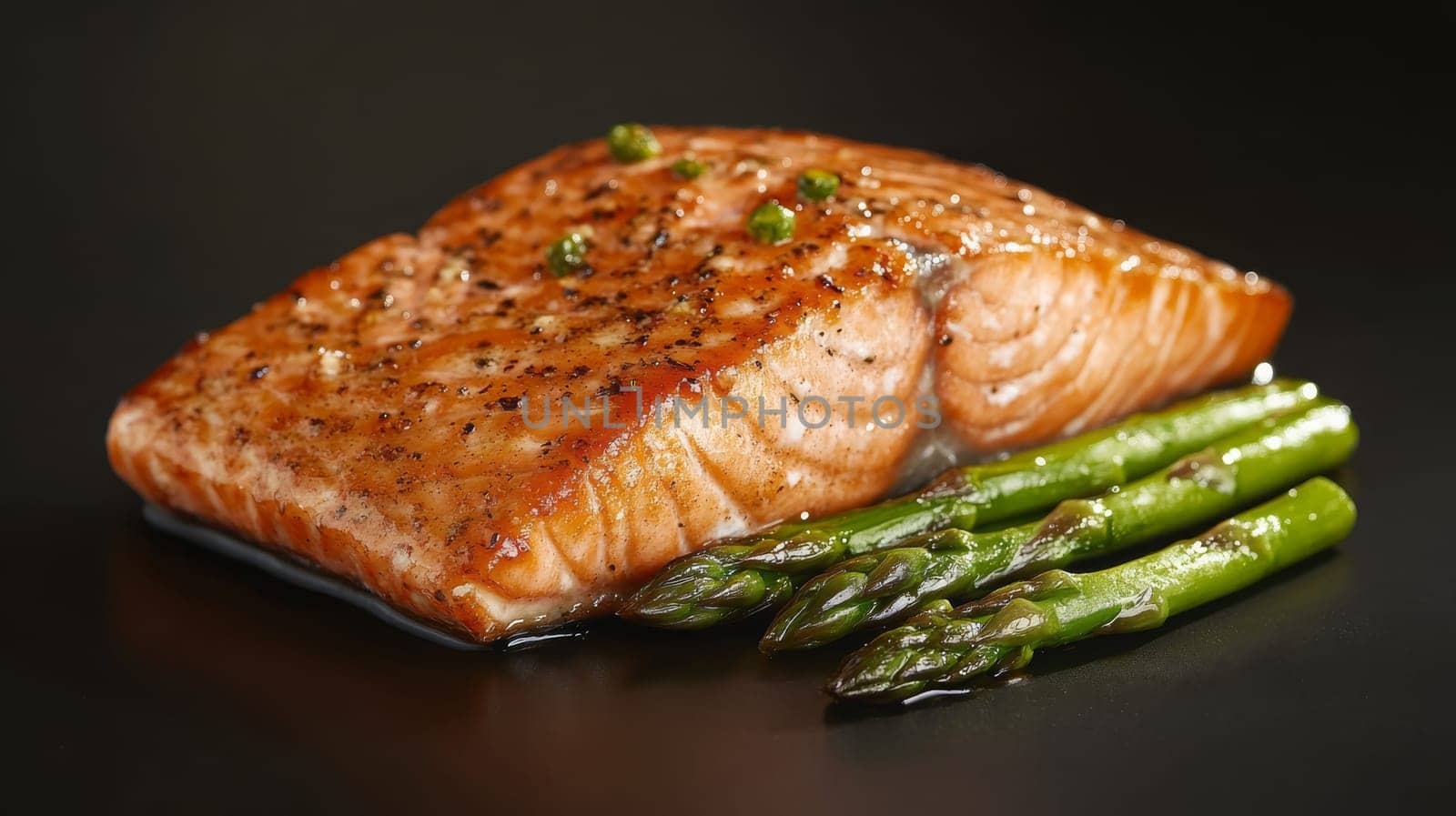 fried salmon on a plate, Generative AI, food