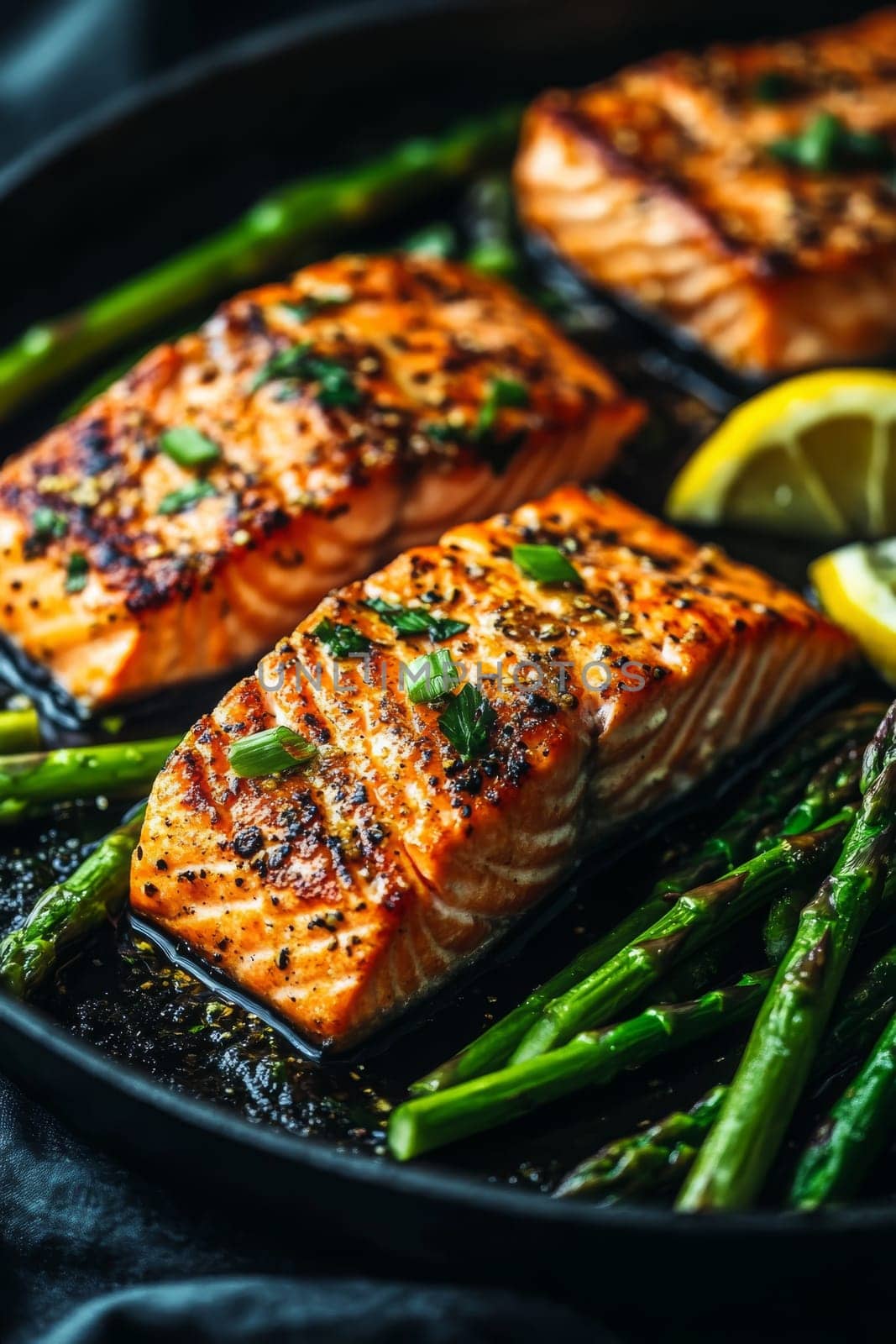 fried salmon on a plate, Generative AI, food