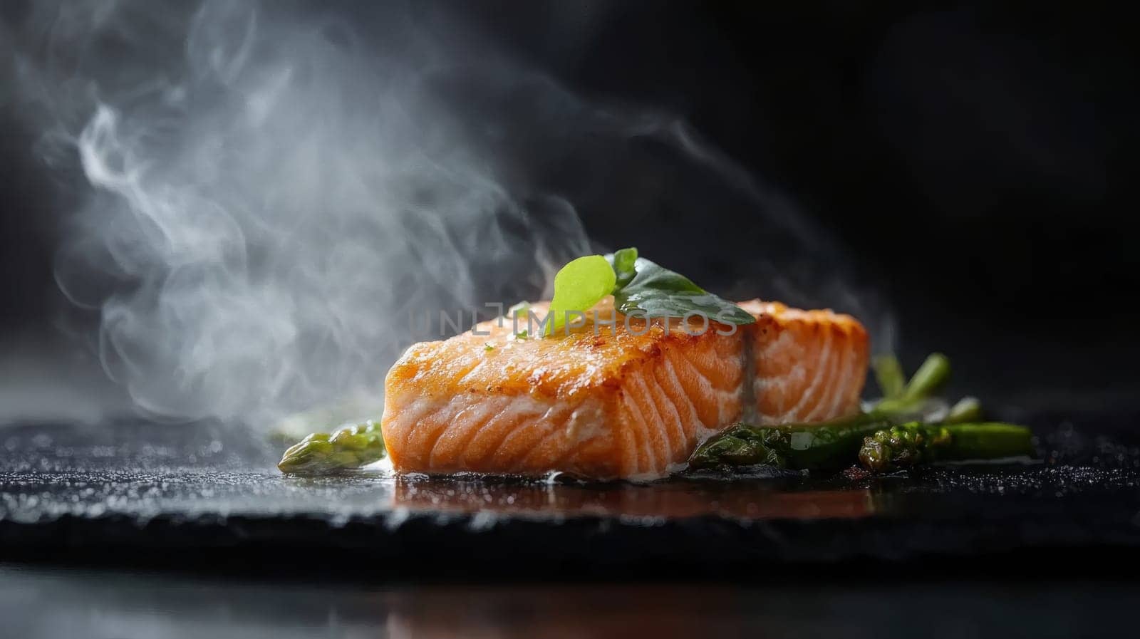 fried salmon on a plate, Generative AI, food