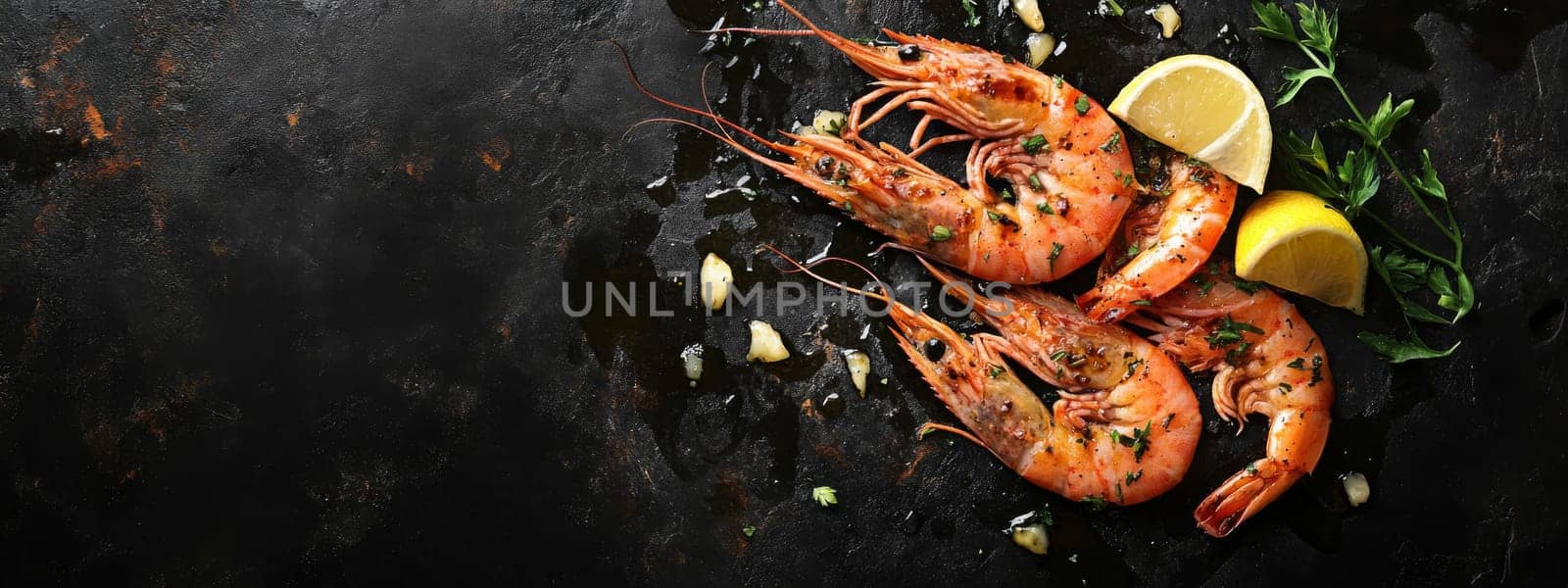 Fried shrimps on a plate with vegetables, Generative AI, food
