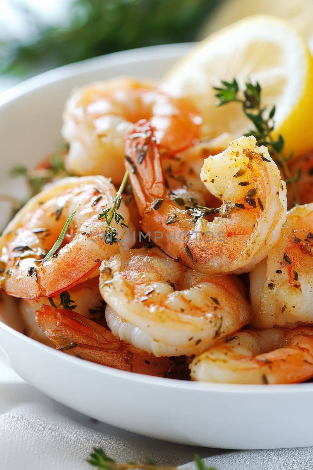 Fried shrimps on a plate with vegetables, Generative AI, food