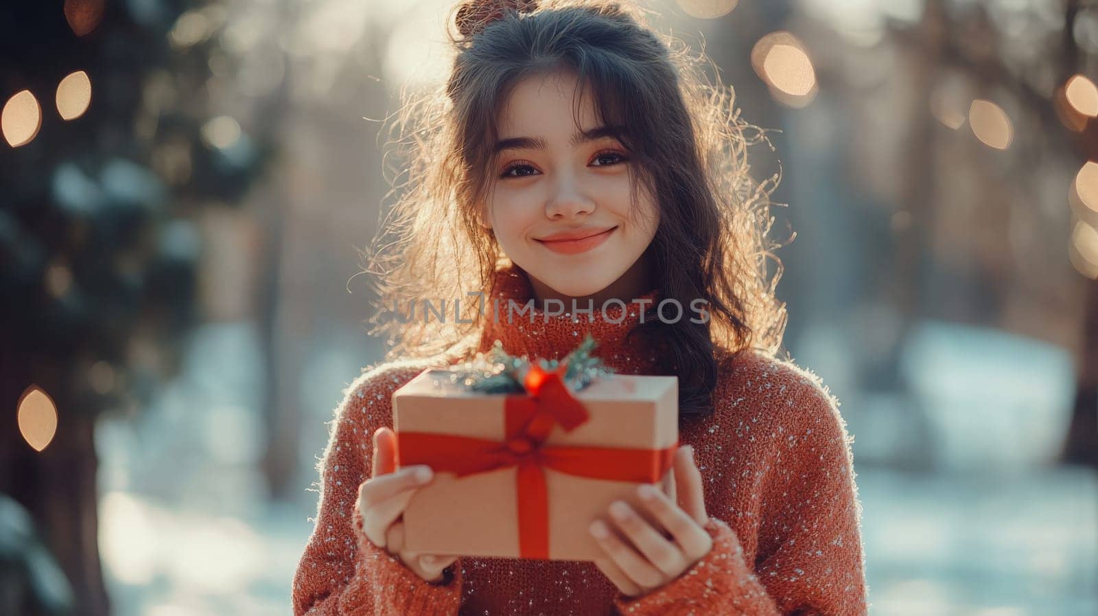 Girl holding gift box, Generative Ai, food