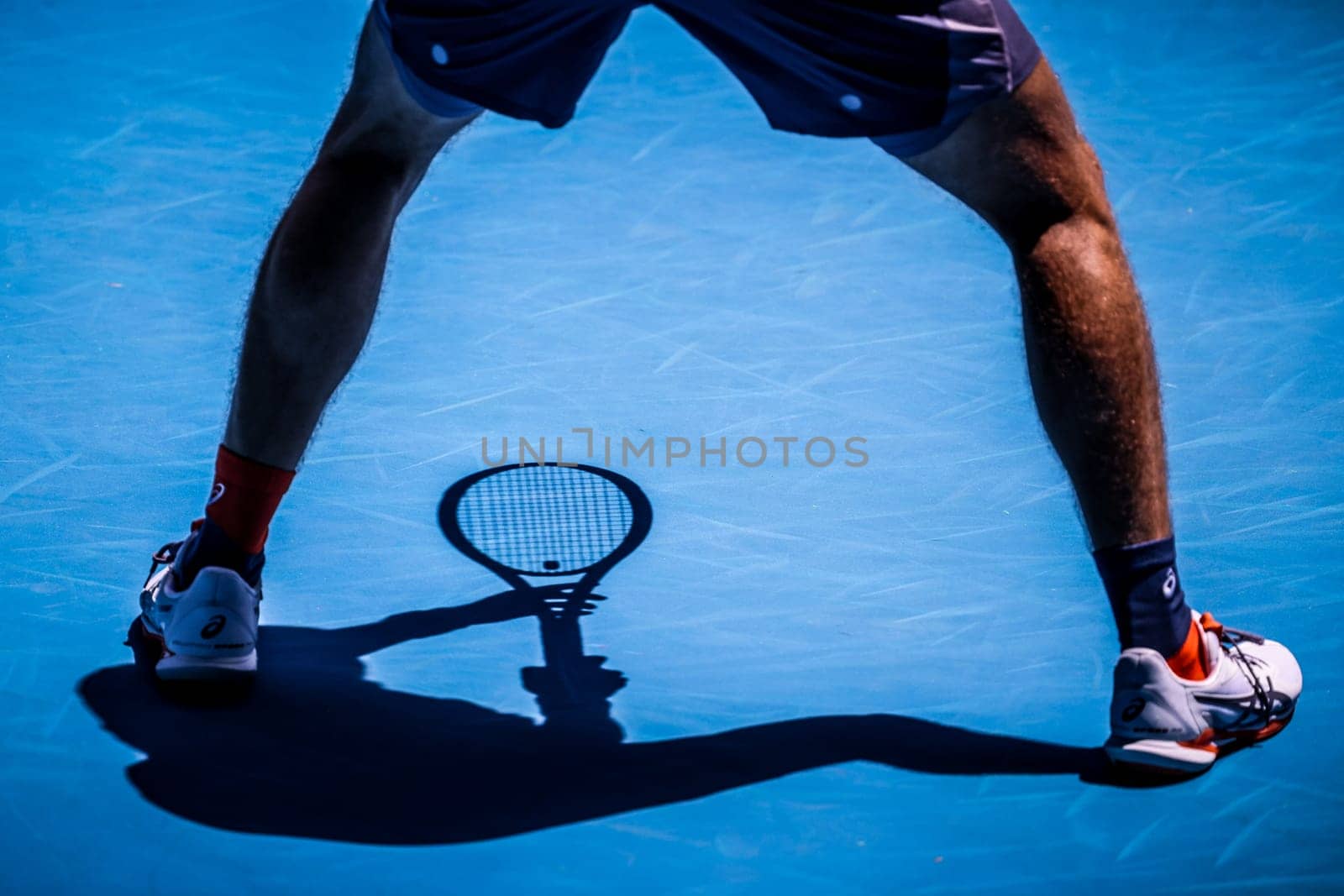 MELBOURNE, AUSTRALIA - JANUARY 10: Alex De Minaur of Australia during practice with Andrey Rublev ahead of the 2025 Australian Open at Melbourne Park on January 10, 2025 in Melbourne, Australia.