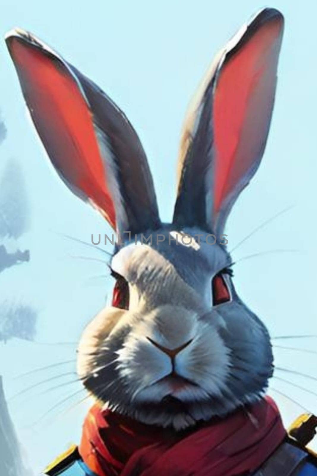 Bunny rabbit in blue coat, pet animal snow winter easter generated ai alt illustration . High quality illustration