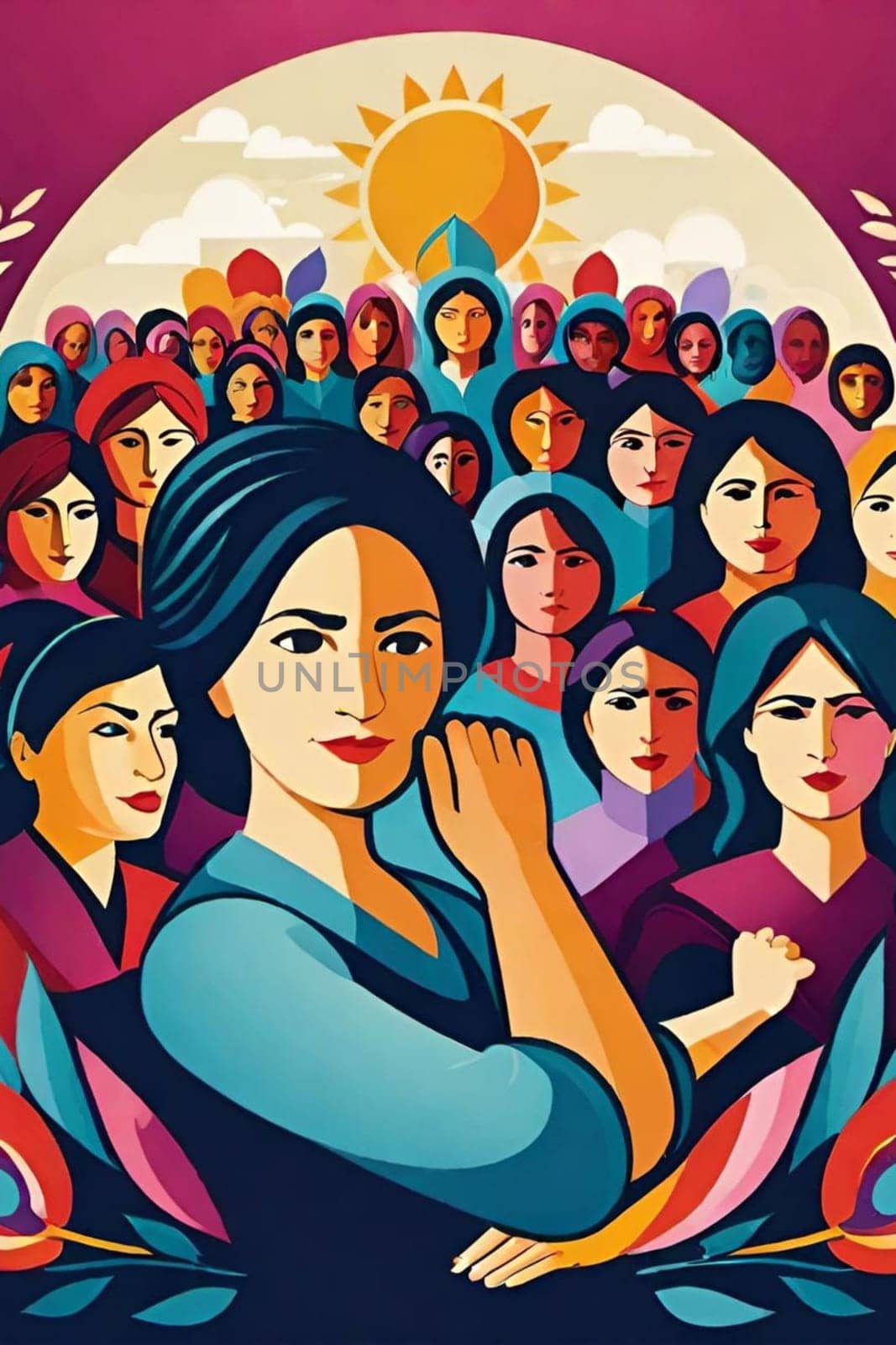 international women's day women poster art illustration generation ai alt red blue yellow people . High quality illustration