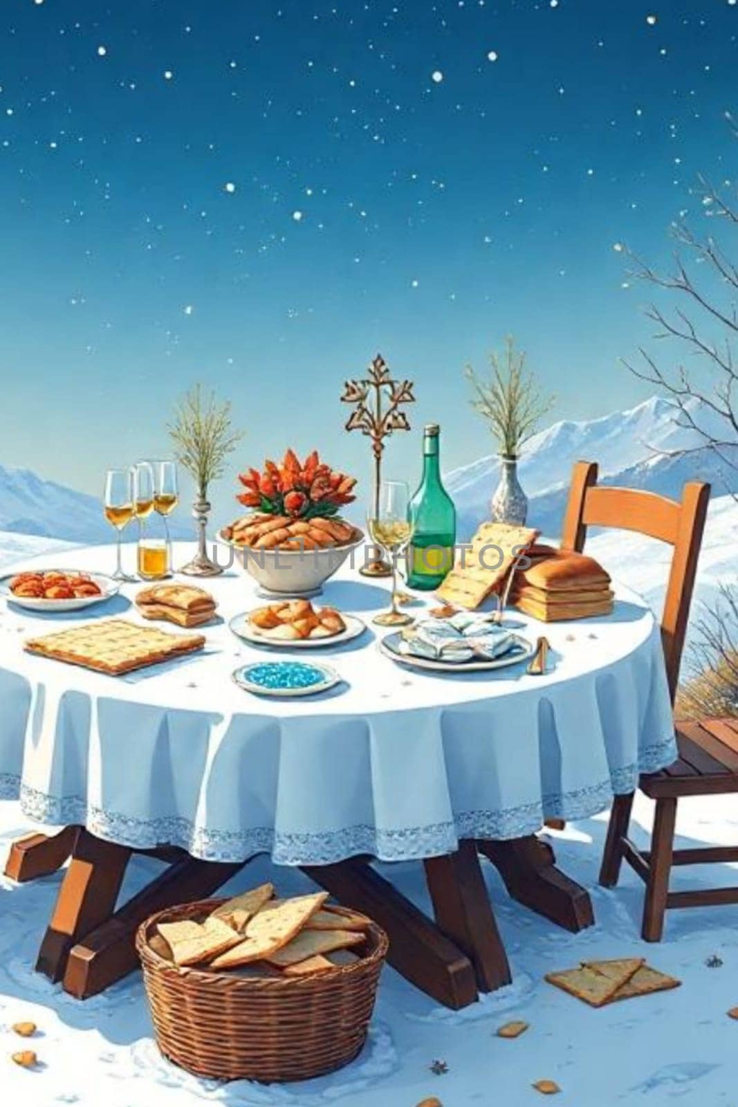 jewish seder passover food holiday round table. High quality illustration generation Ai alt