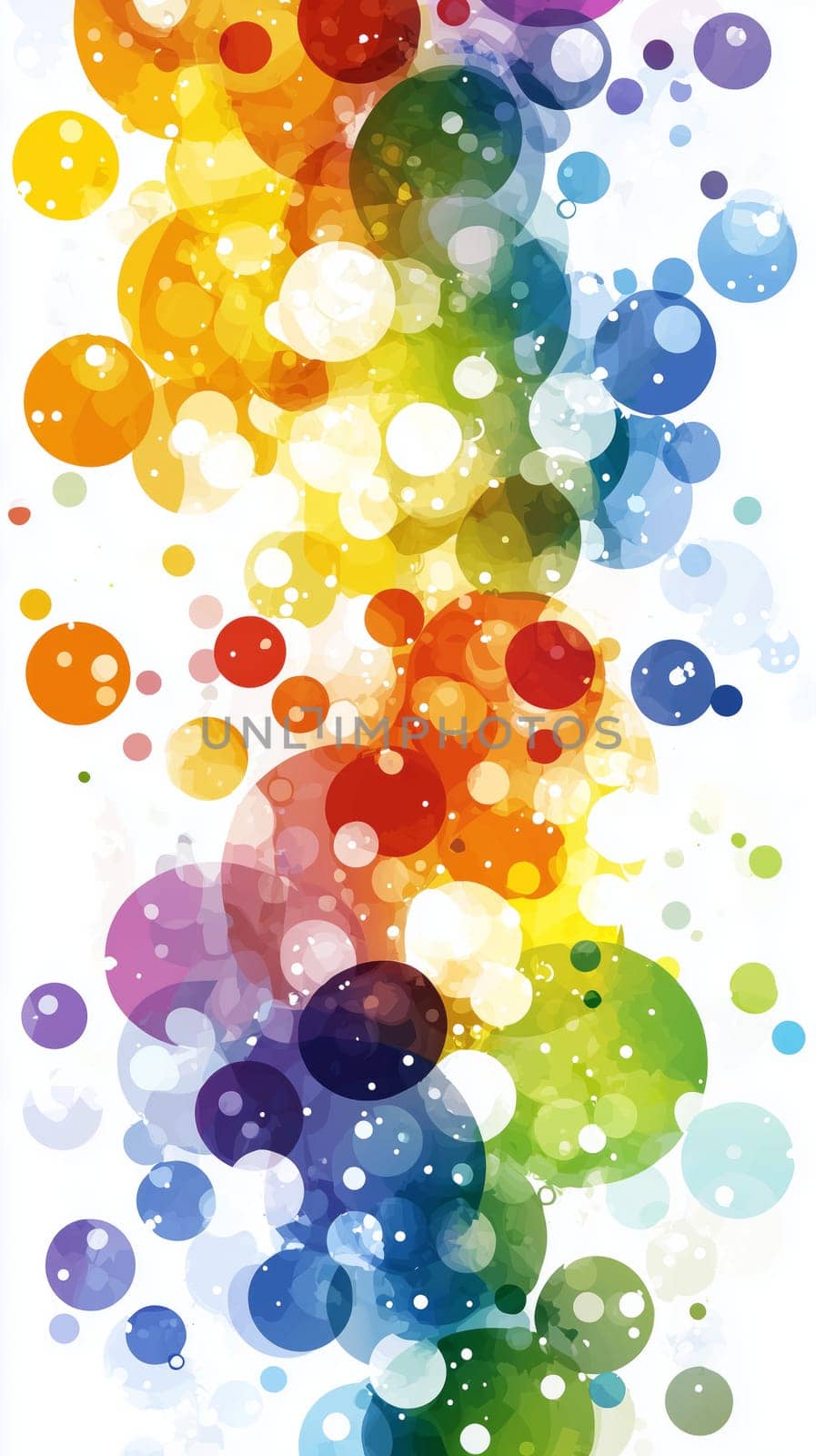 Colorful circles floating on white background creating a festive and vibrant atmosphere