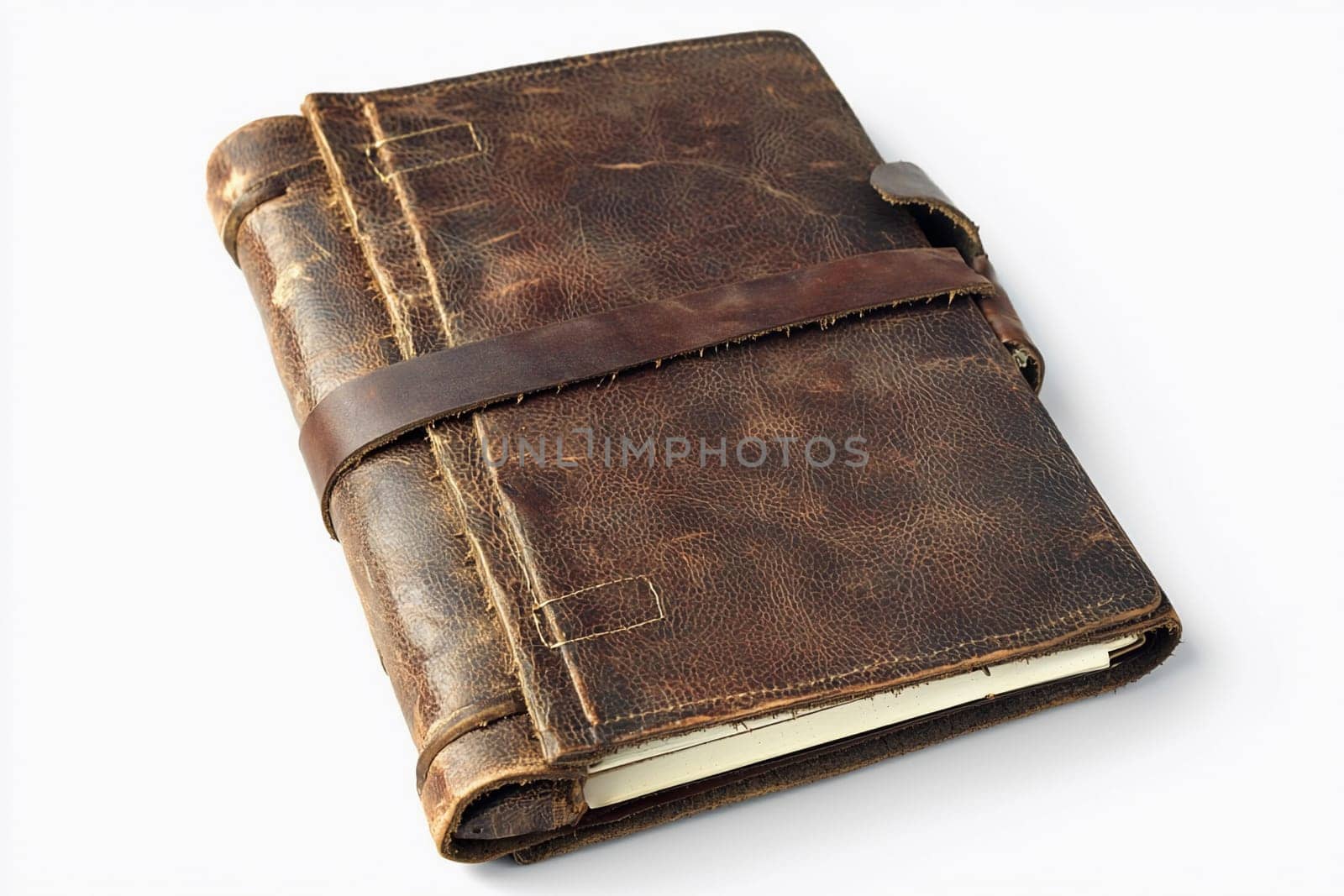 Vintage leather journal with a rustic appearance showcases its craftsmanship and character.