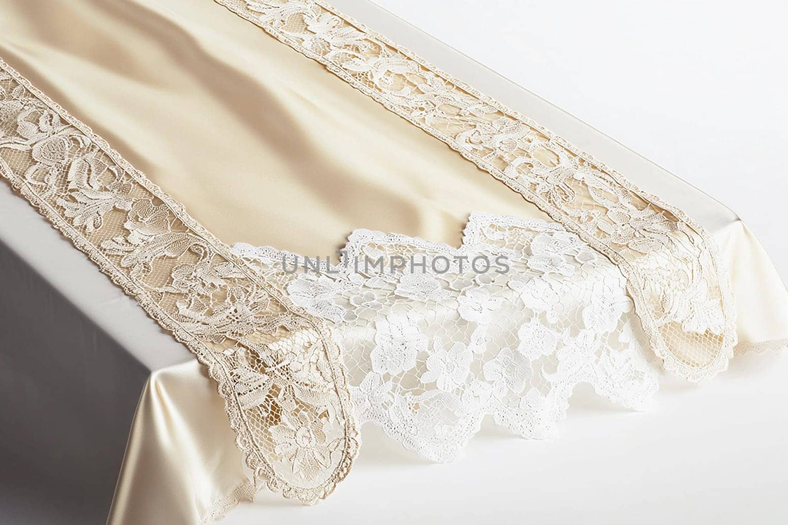A beautifully crafted lace table runner adds a touch of elegance and sophistication to the room.