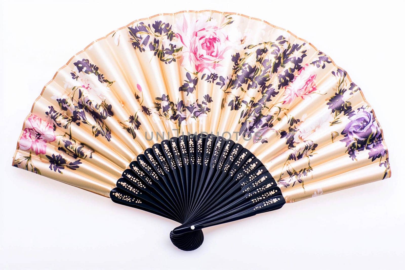 Floral-patterned fan, ideal for decoration or personal use in any setting.
