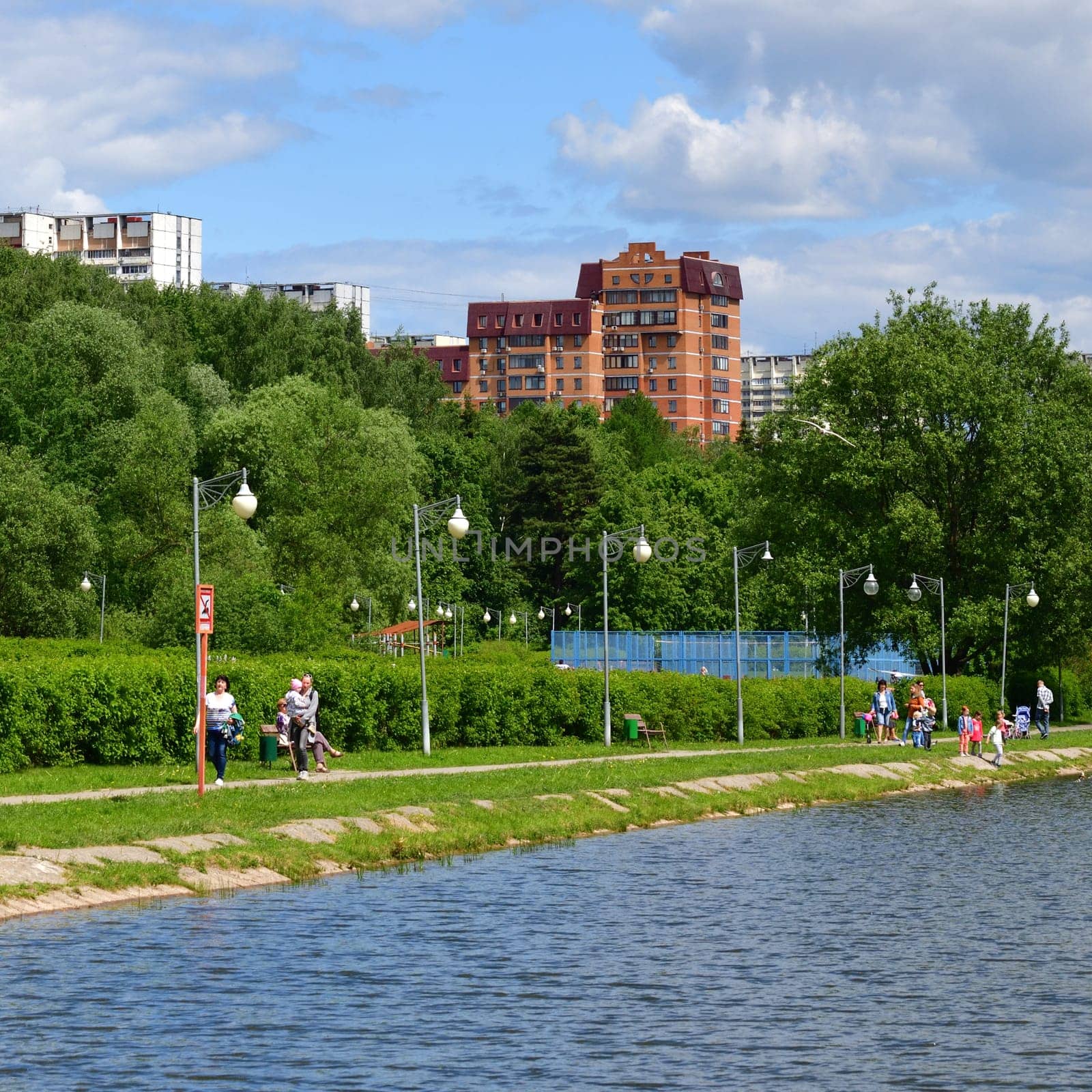 Moscow, Russia - June 12 2021. School lake in Zelenograd - place of rest