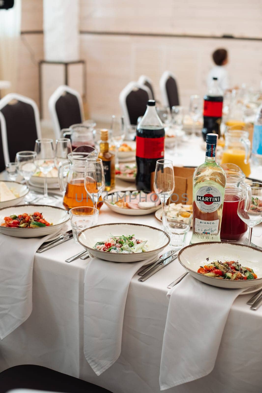 a banquet in a restaurant, a birthday party, a wedding. Beautiful banquet table with dishes.