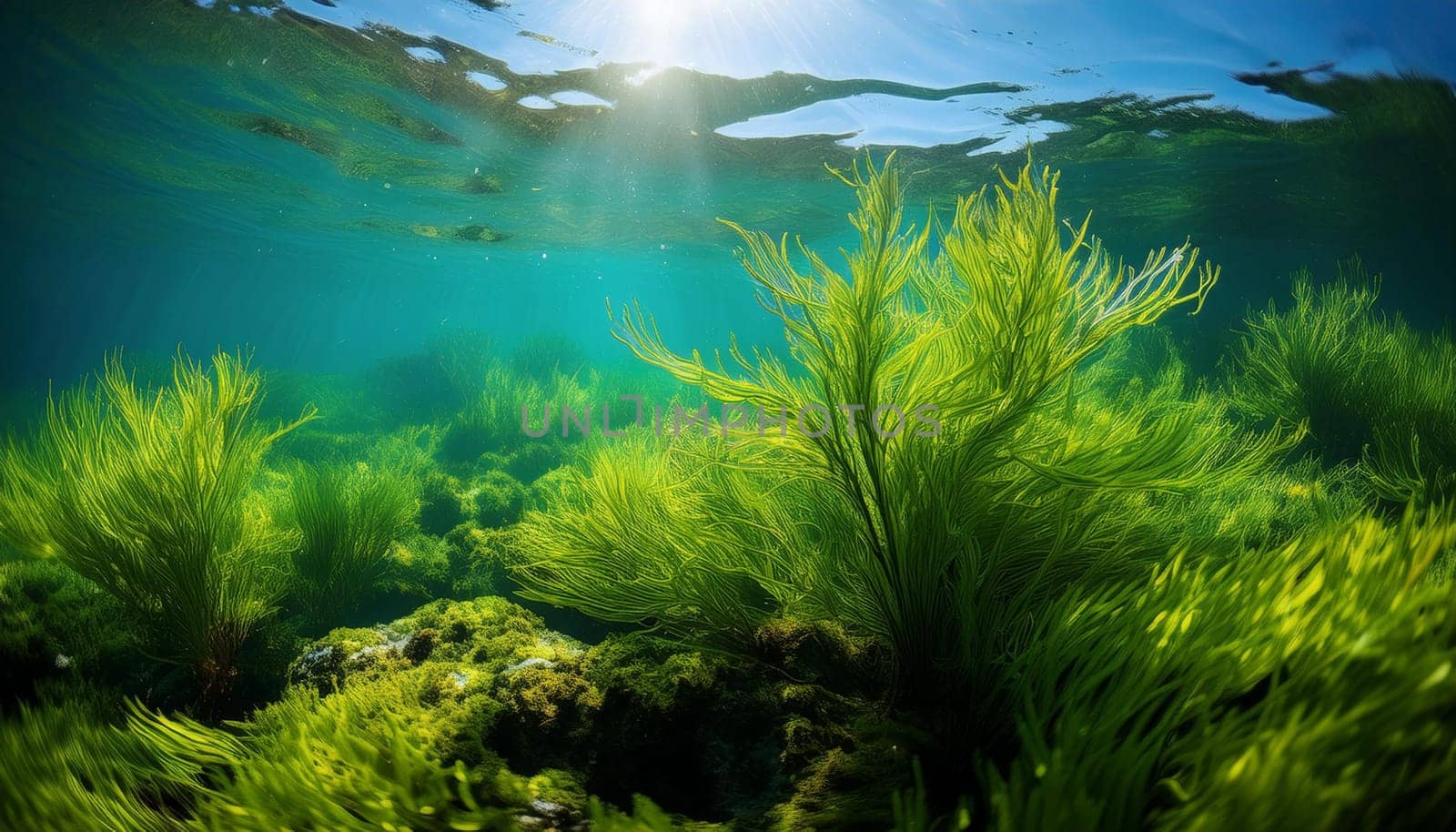 seaweed algae underwater background scene, AI generated image