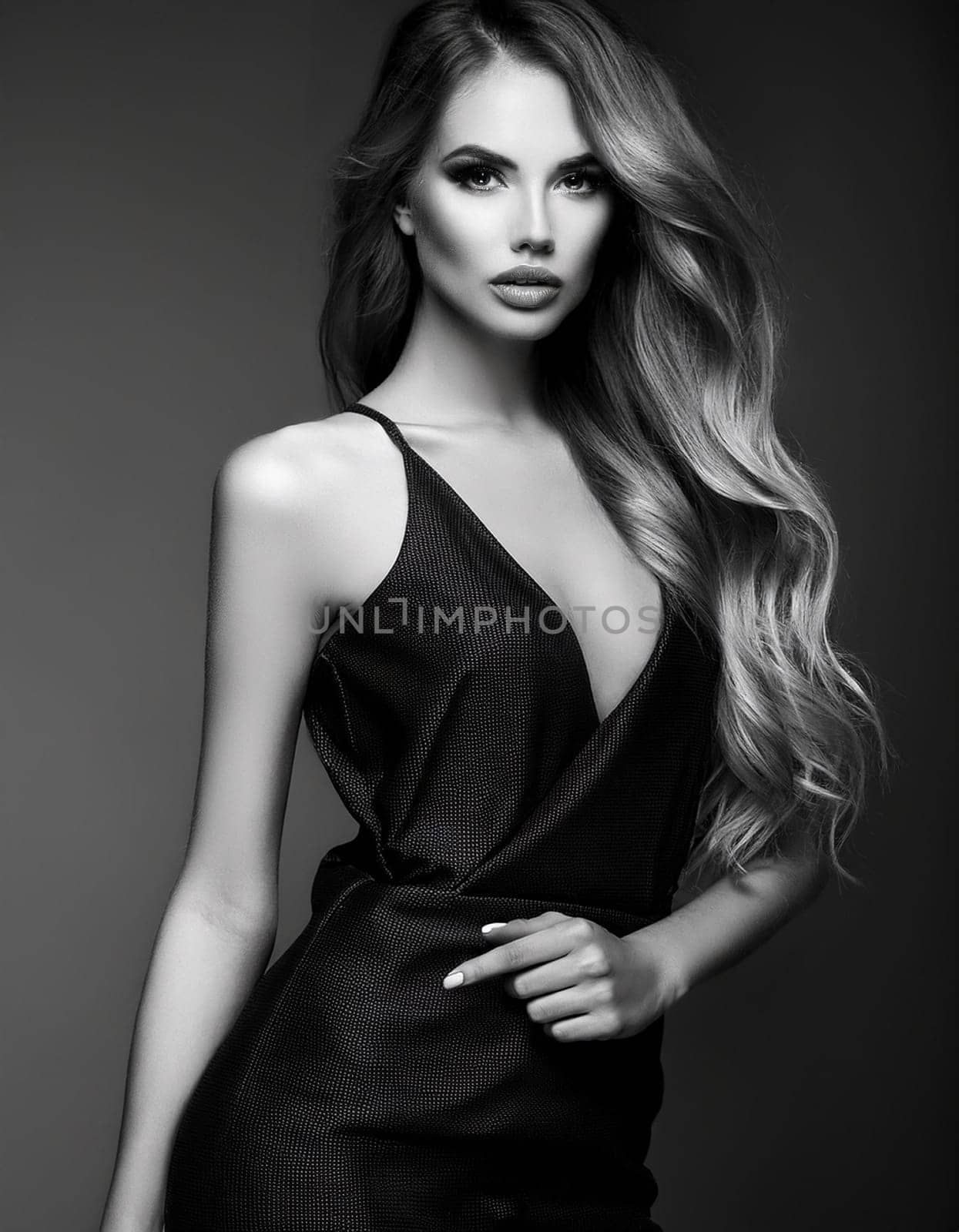 pretty elegant young woman in black and white, AI generated image