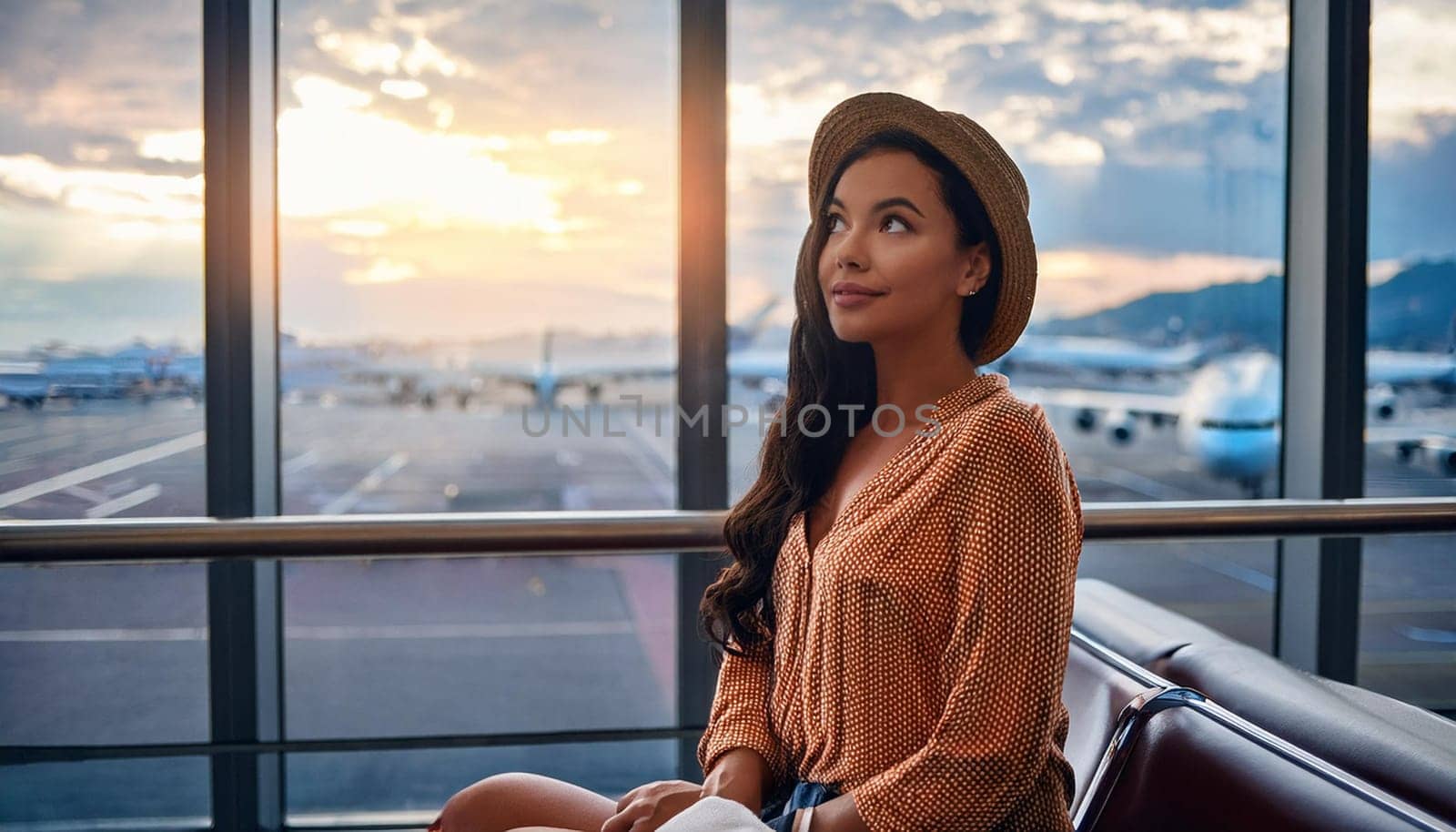 pretty young woman traveller, AI generated image