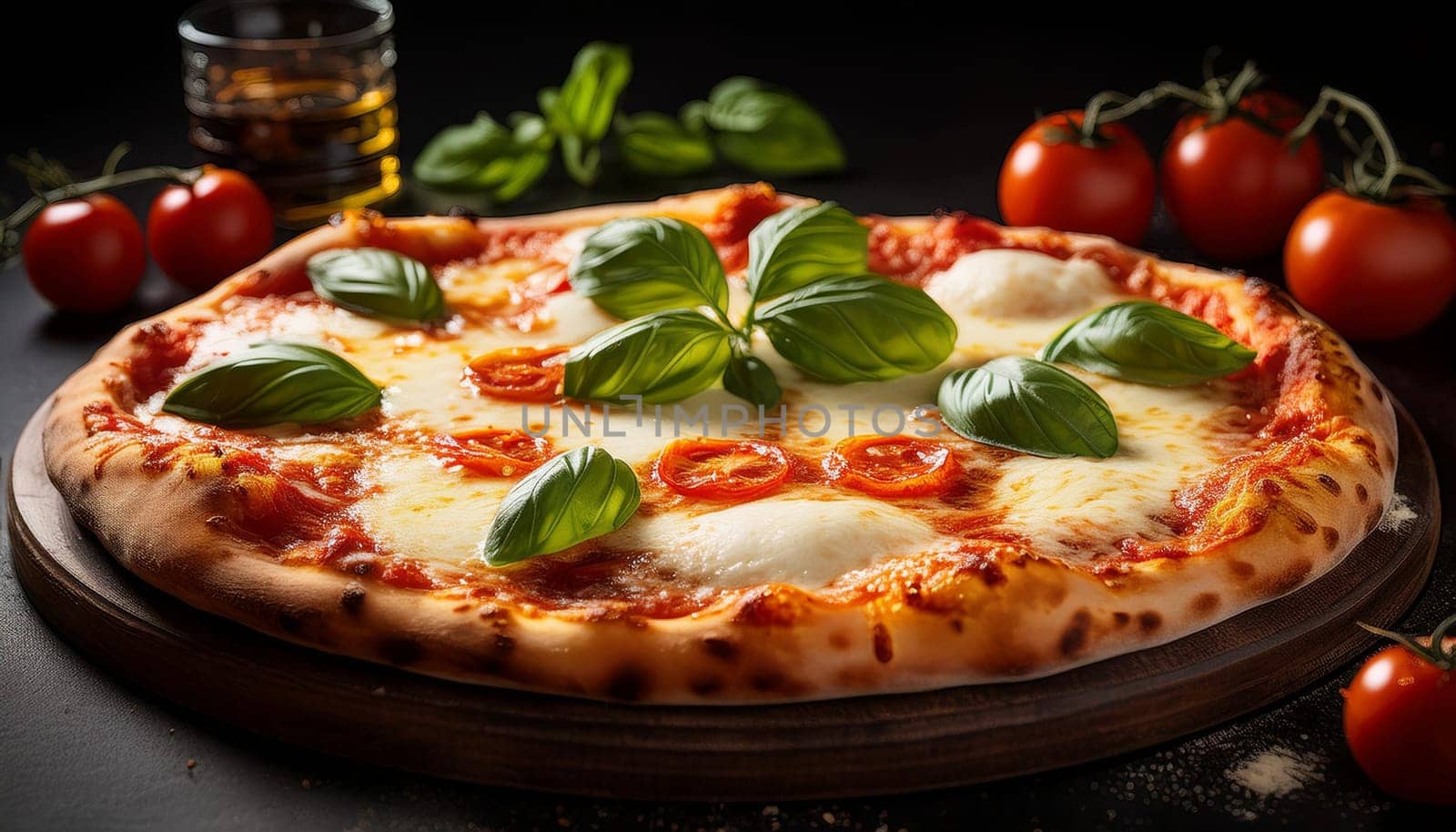 pizza margherita baked food, AI generated image