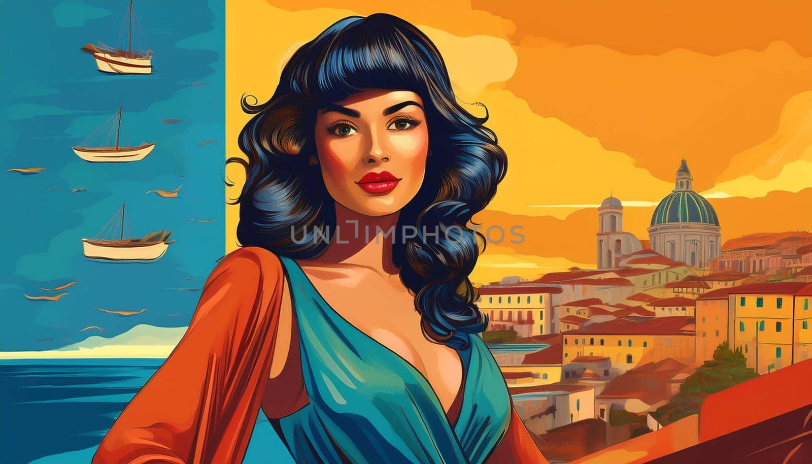 pretty young woman pop art style illustration, AI generated image