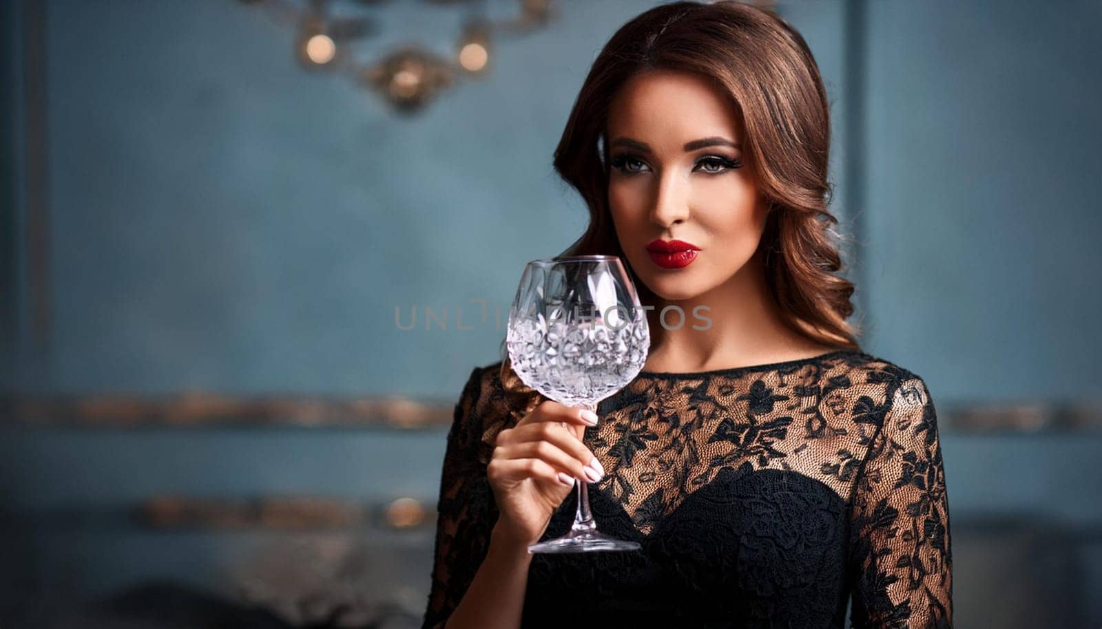 pretty young woman drinking gin, AI generated image