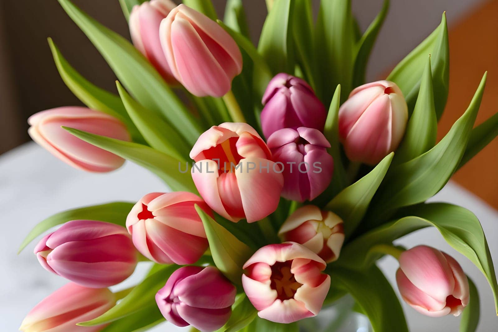 tulip bouquet flowers nature spring flora red white green plants biology botanical garden generated ai alt. High quality 3d illustration