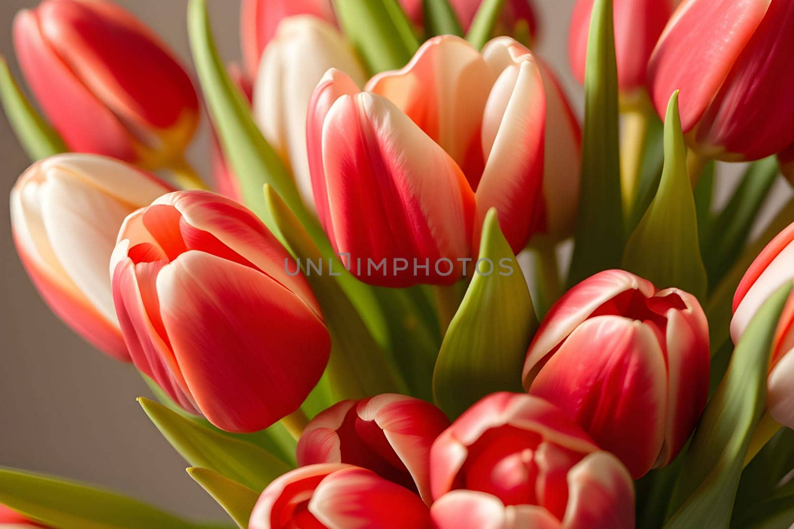 tulip bouquet flowers nature spring flora red white green plants biology botanical garden generated ai alt. High quality 3d illustration