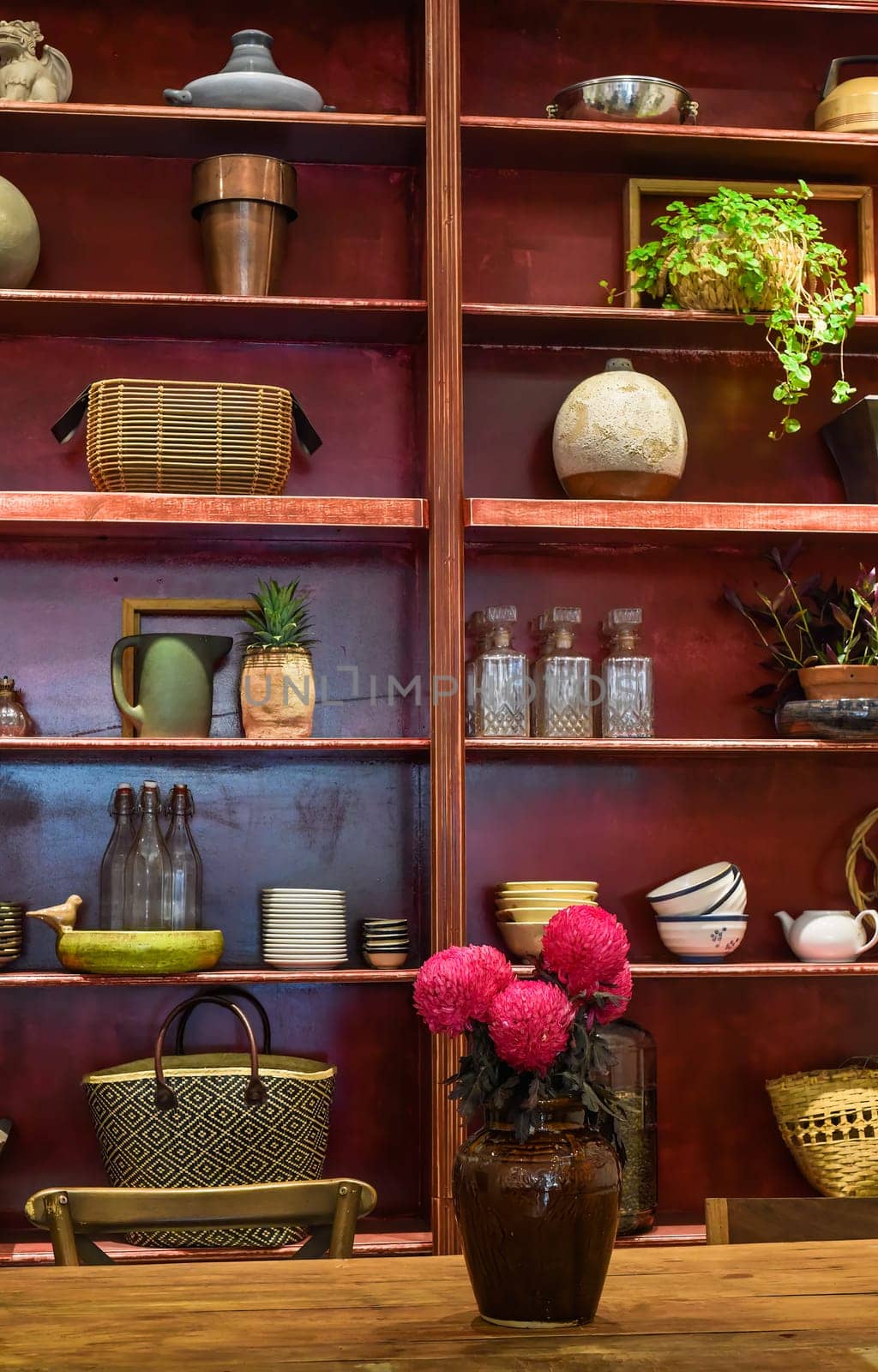 Loft style with wooden furniture in a Vietnamese coffee shop Loft style with wooden furniture in a Vietnamese coffee shop