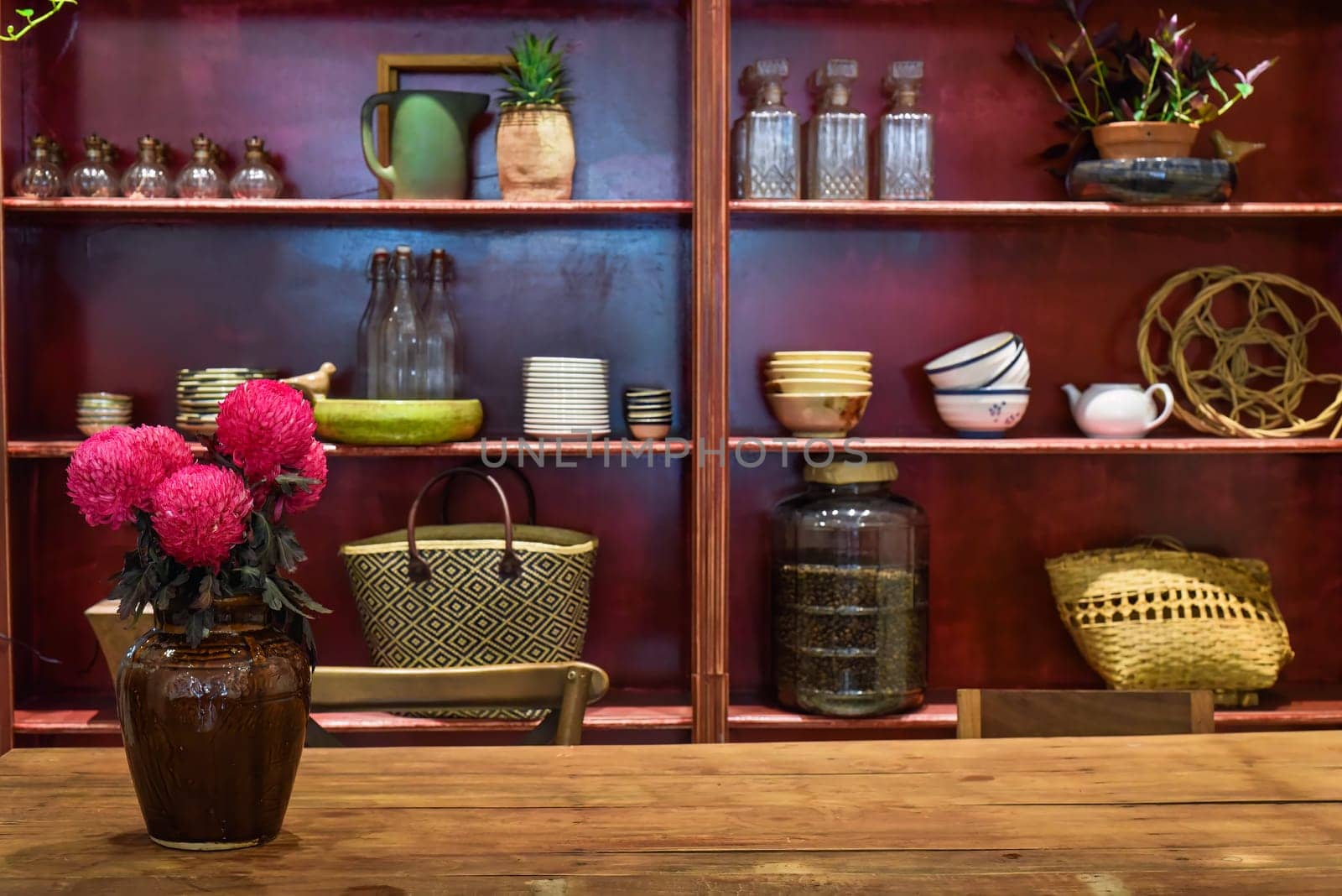 Loft style with wooden furniture in a Vietnamese coffee shop Loft style with wooden furniture in a Vietnamese coffee shop