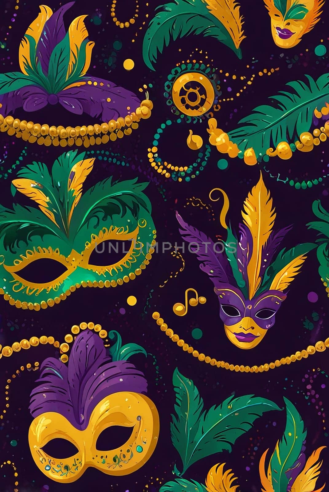 Vibrant collection of colorful and decorative carnival masks in ornate designs