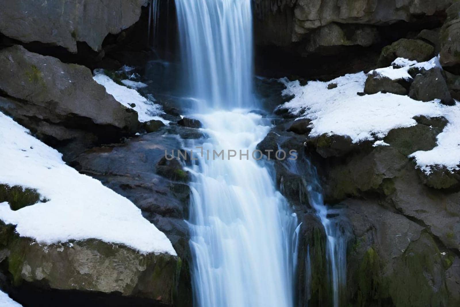 waterfall water forest nature green stones pink landscape background trees pink white snow spring travel generated ai alt illustration blue . High quality 3d illustration