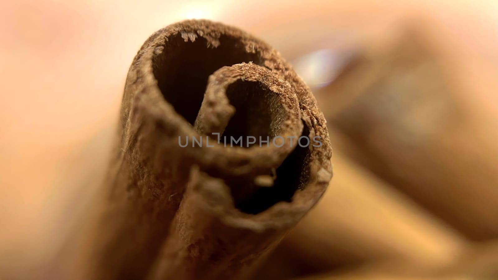 Close-up macro shot of cinnamon sticks showing rich texture and warm brown color.A detailed macro photograph of cinnamon sticks, highlighting their rough texture and curled edges. Perfect for culinary, spice, and aromatic themes.