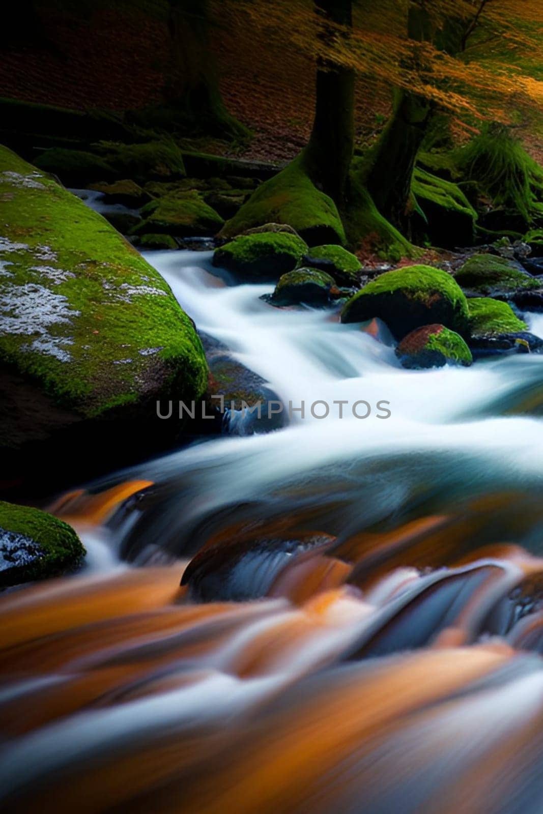 waterfall water stream river forest nature spring generated ai alt art. High quality illustration stones