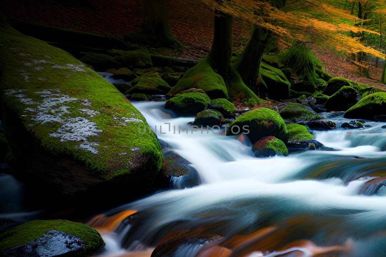waterfall water stream river forest nature spring generated ai alt art. High quality illustration stones