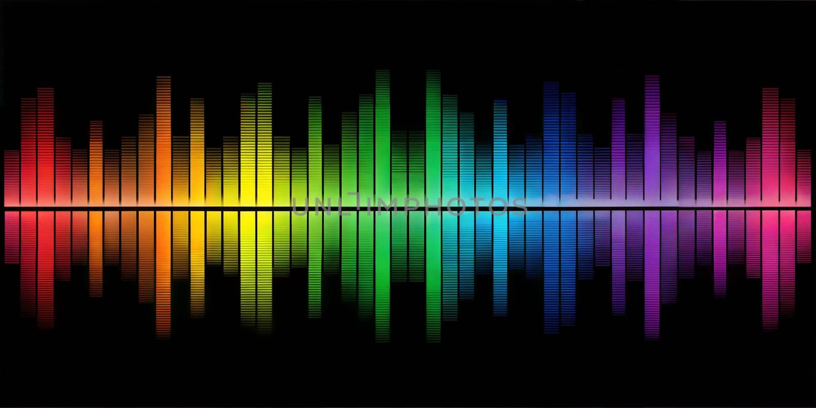 A digital audio equalizer featuring vibrant colors and sound waves. The image showcases a visually stunning and dynamic audio representation with multicolored gradients.