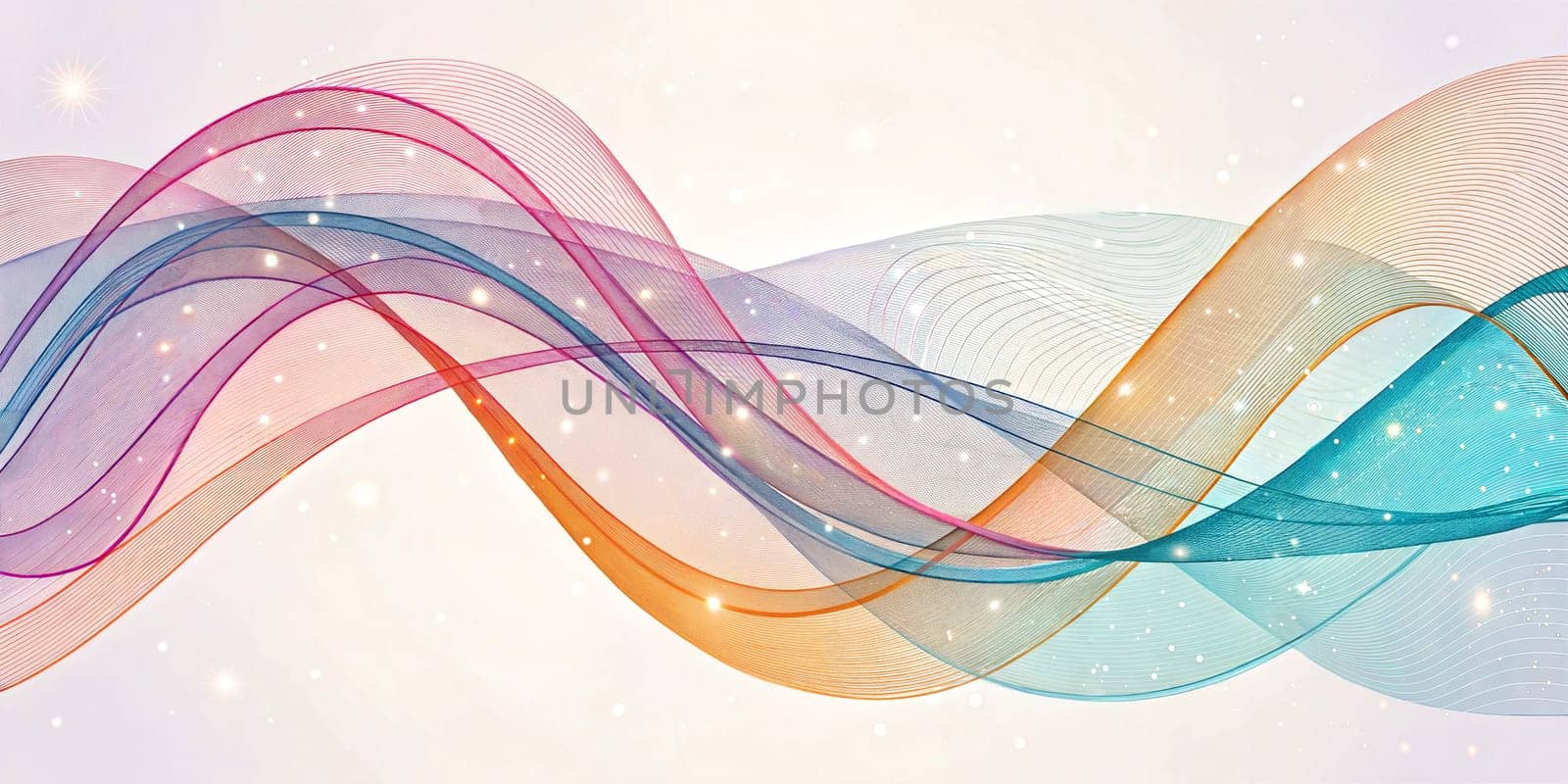 A colorful abstract design of flowing and overlapping lines, featuring soft gradients and glowing elements, creating a smooth, dynamic wave pattern.