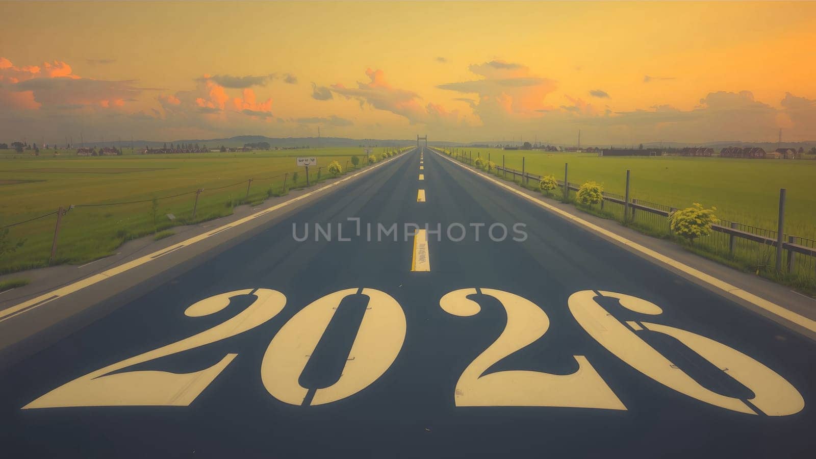 The New Year 2025 road leading to the future and new hope concept - AI generated