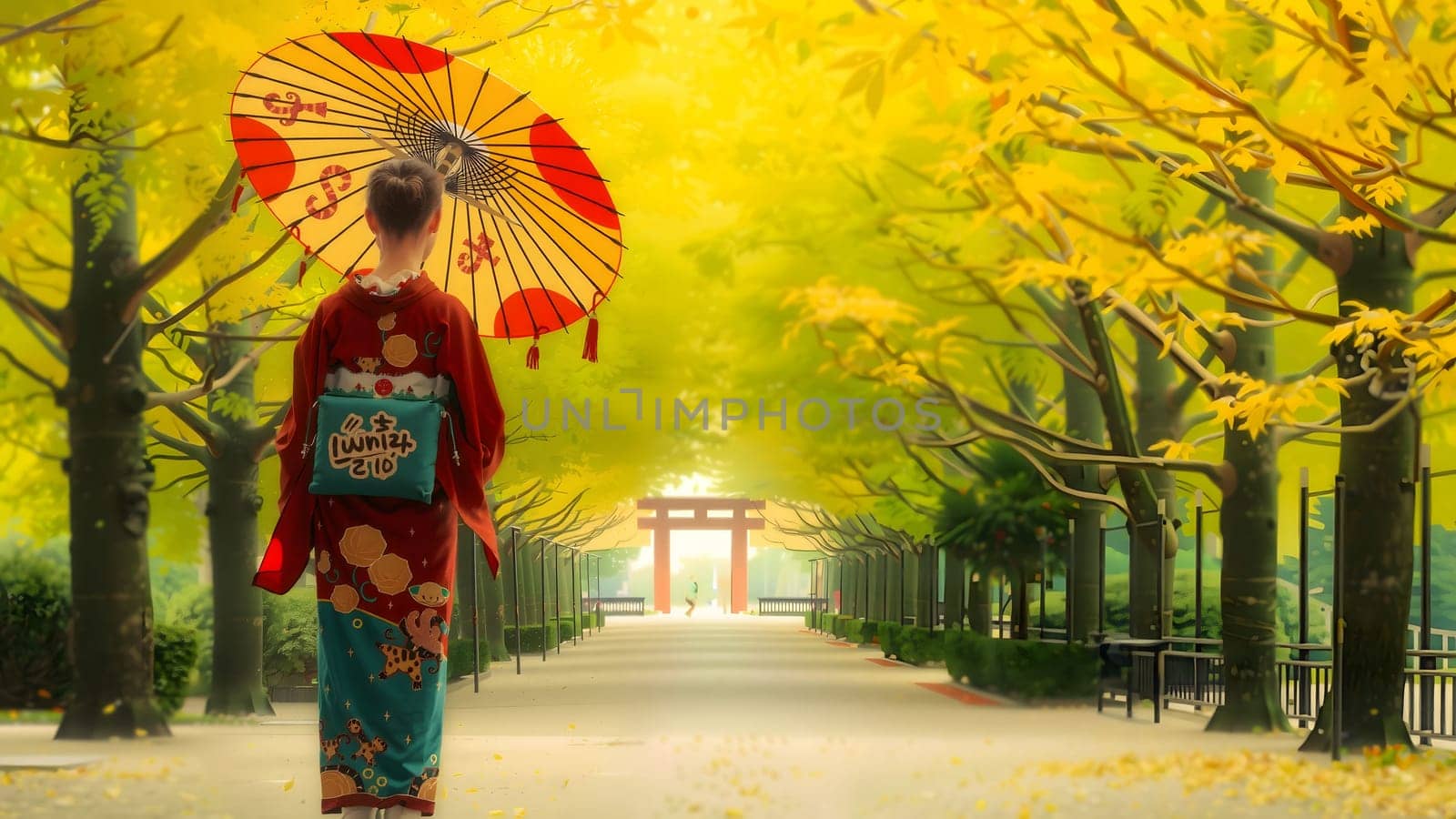 Beautiful girl wearing japanese traditional kimono, Japan.