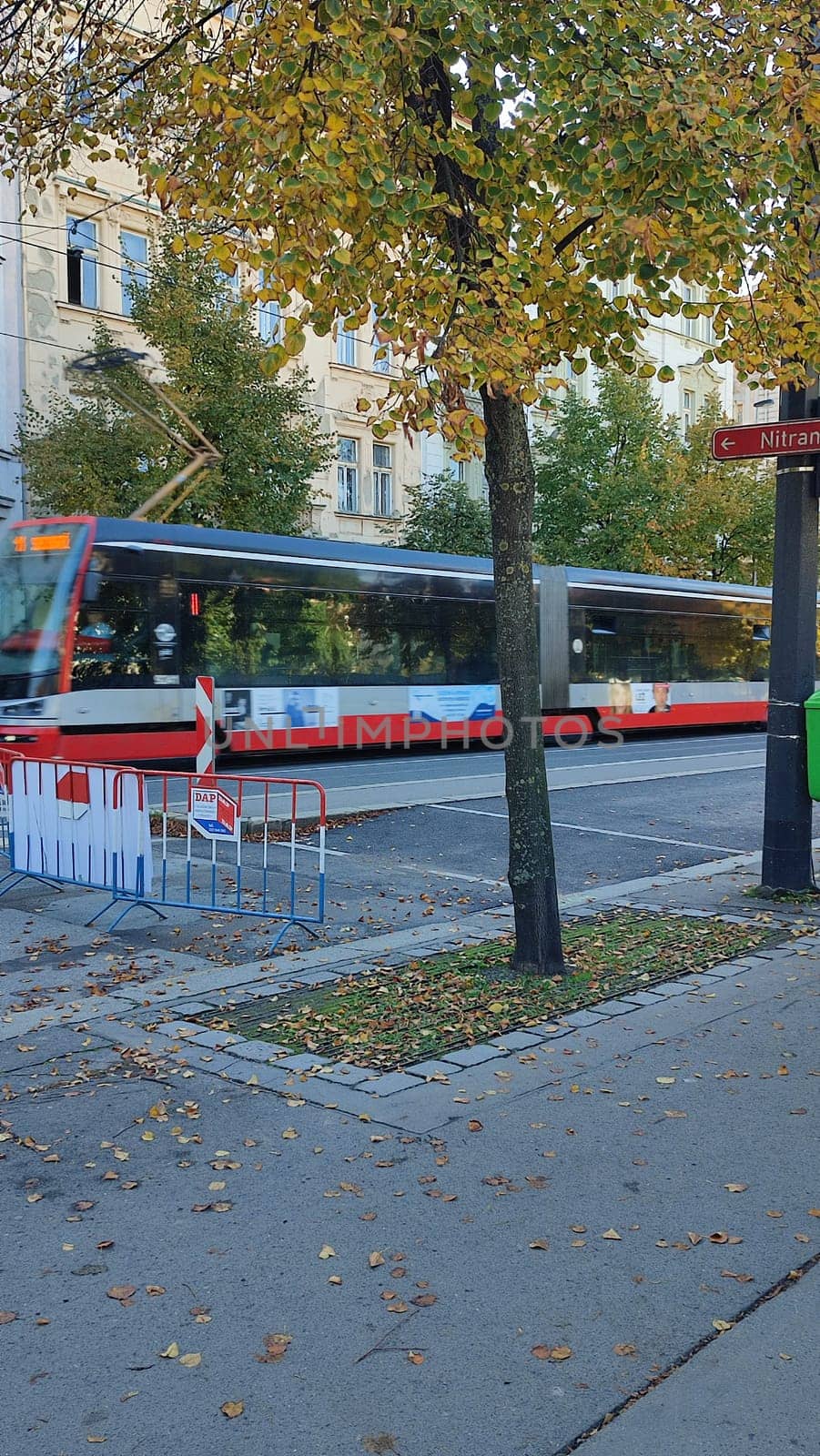 October 15 2024 Prague Czech Republic architecture city street outdoor trees Street autumn tram. High quality photo