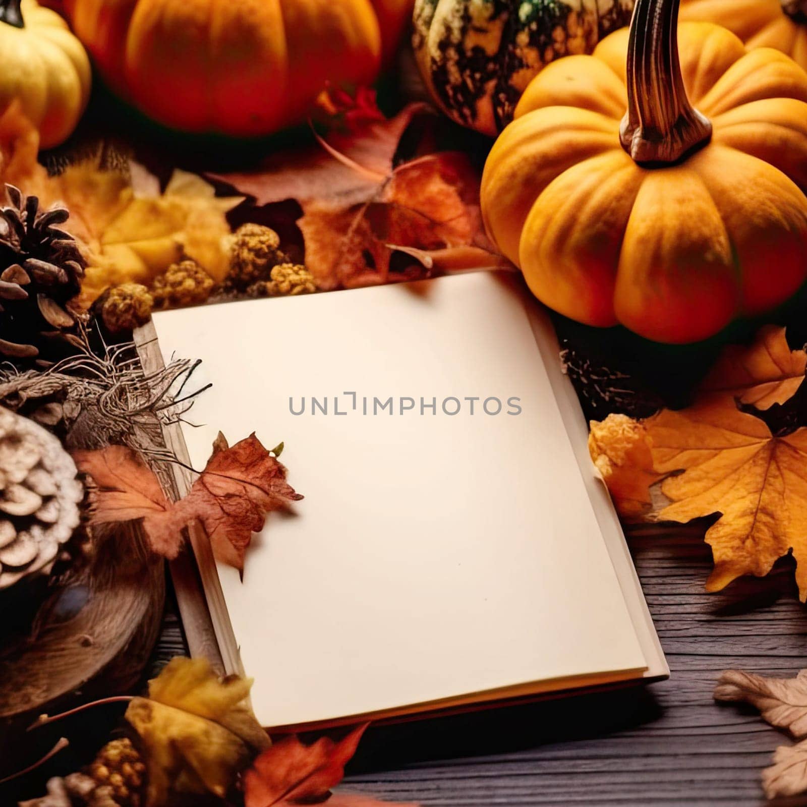 Mockup for a postcard on an autumn theme, blank postcard lying on an envelope