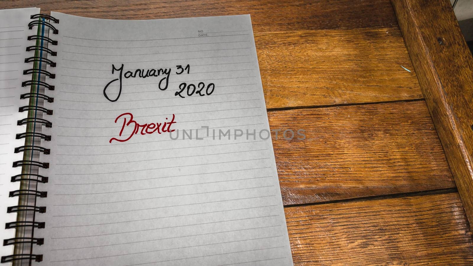 Deadline, Brexit, 31 january 2020 handwriting  text on paper, political message. Political text on office agenda. Concept of democracy, voting, politics. Copy space.
