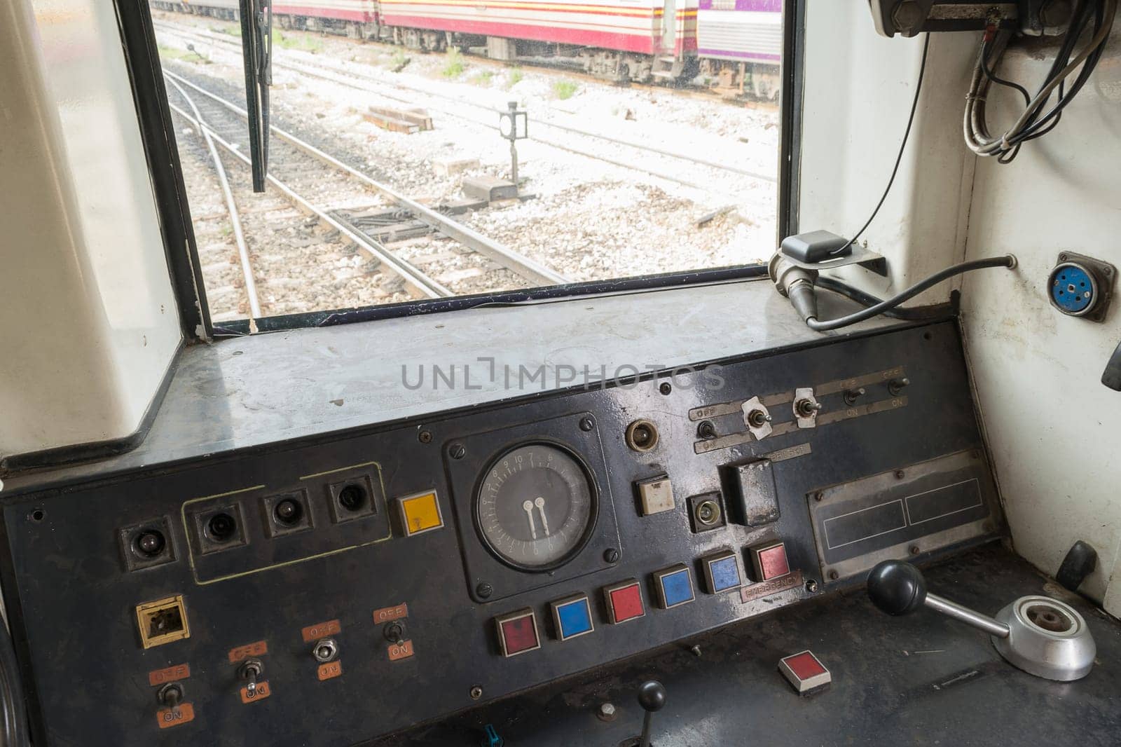 Cockpit of a Public Thai Train Railway with dashboard. This is a public train Does not require a property release.